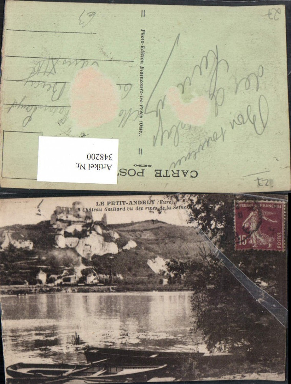 348200,Haute-Normandie Eure Petit-Andely Chateau Gaillard vu des rives de la Seine Schloss