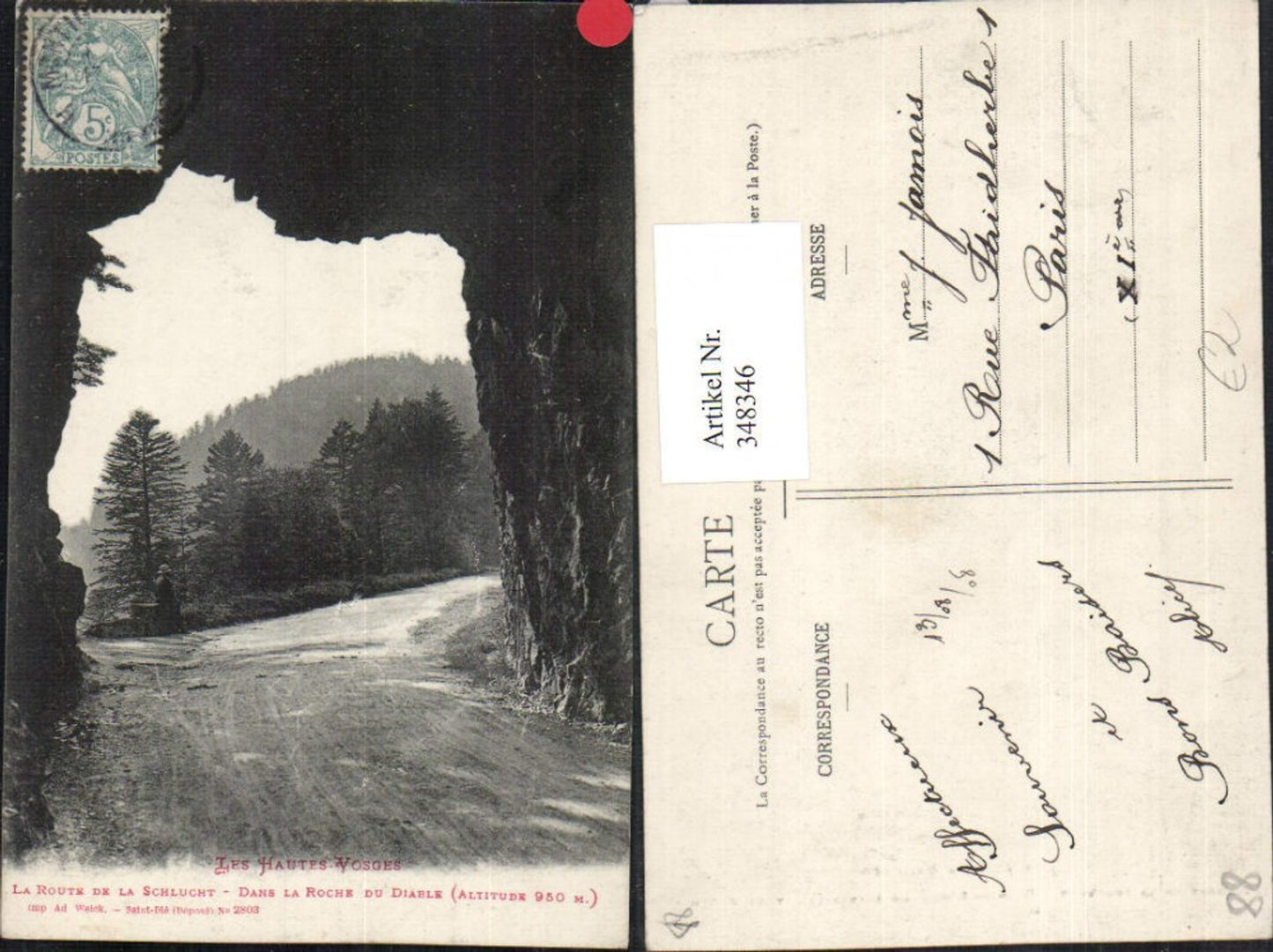 348346,Lothringen Vosges La Route de la Schlucht dans la Roche du Diable Straße