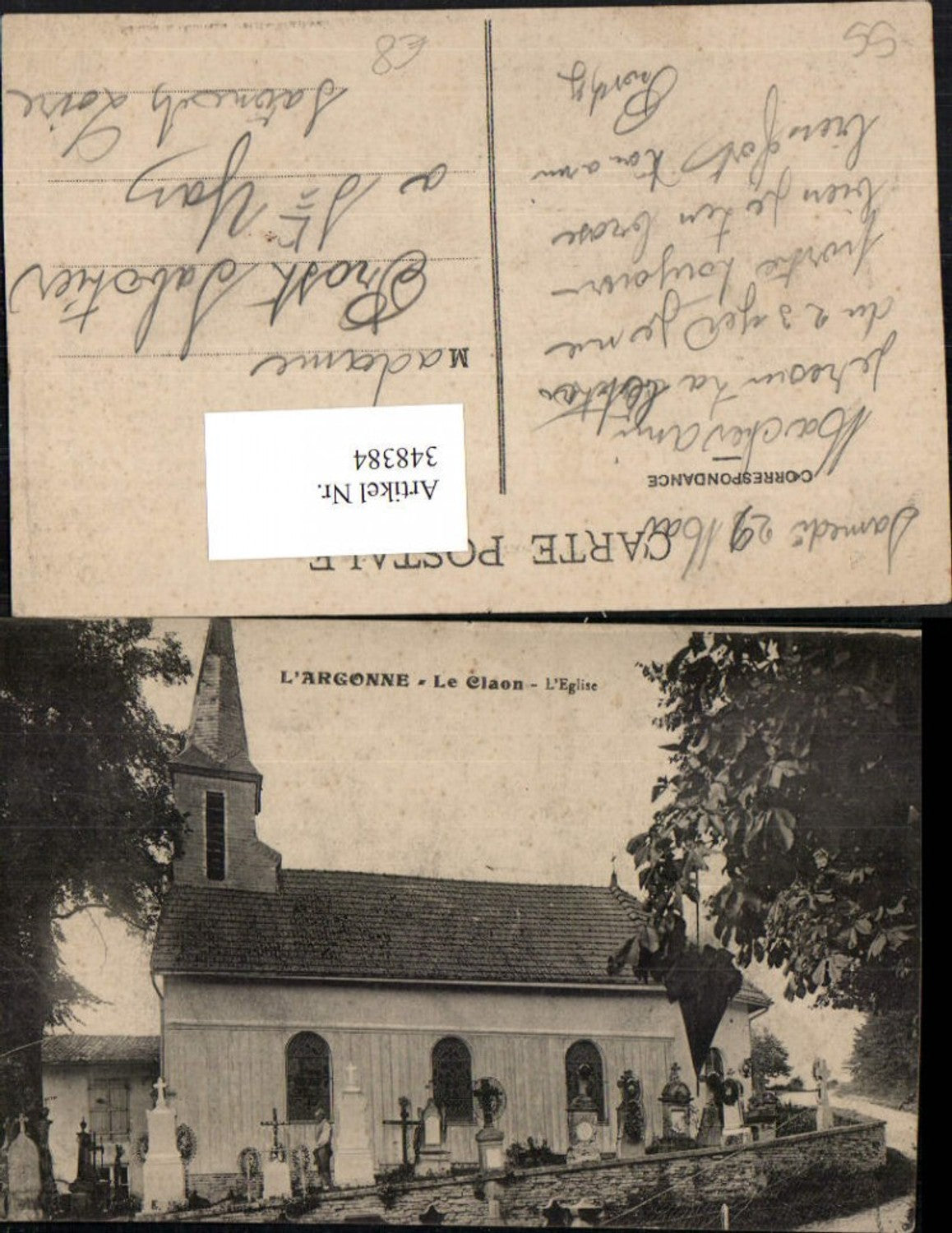 348384,Lothringen Meuse L'Argonne Le Claon L'Eglise Kirche Friedhof