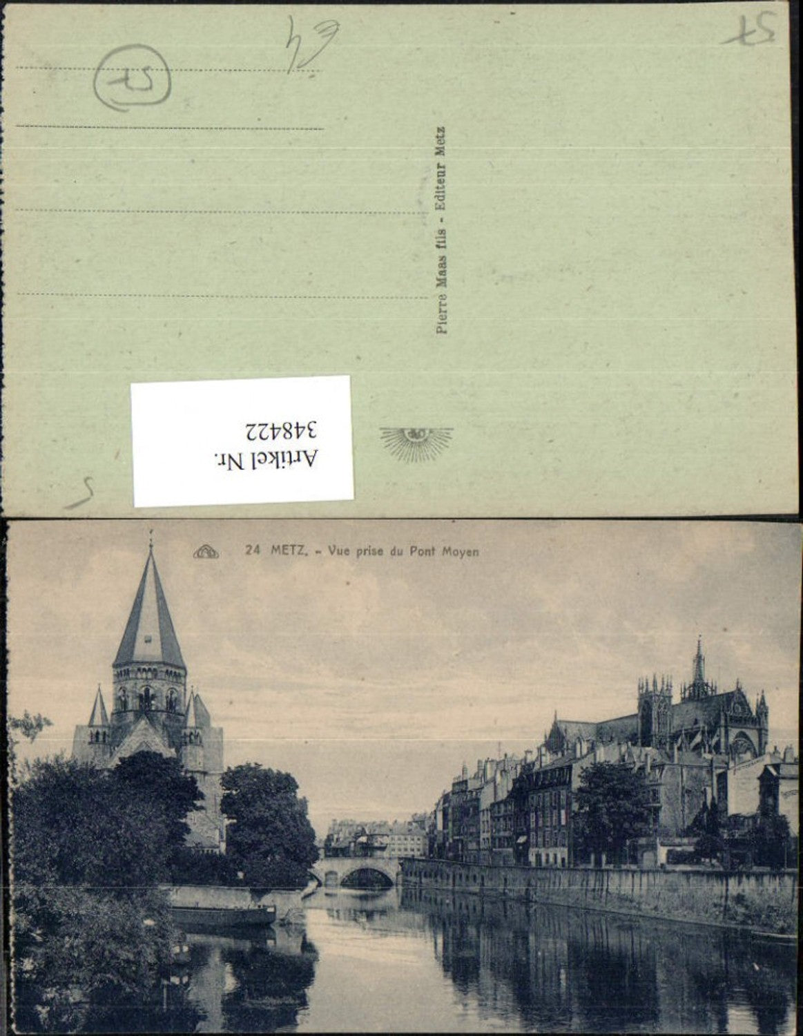 348422,Lothringen Moselle Metz Vue prise du Pont Moyen Brücke Kirche