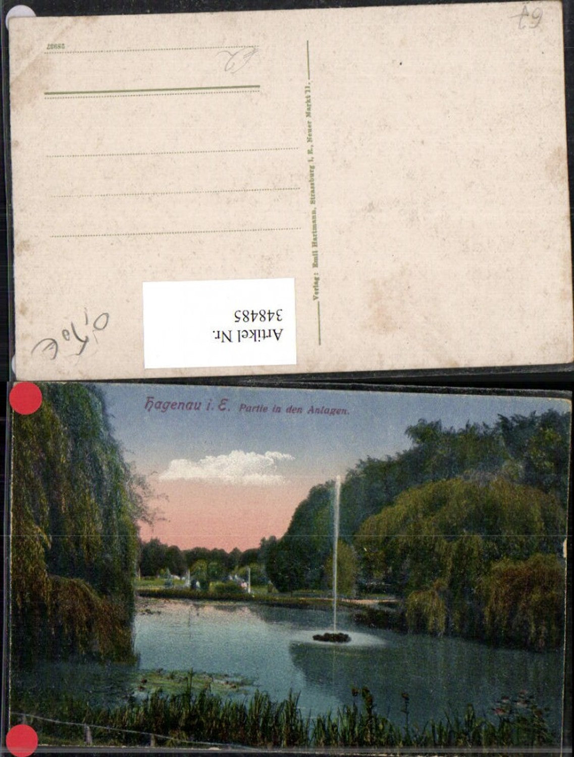348485,Elsass Bas-Rhin Hagenau im Elsass Partie in den Anlagen Fontäne