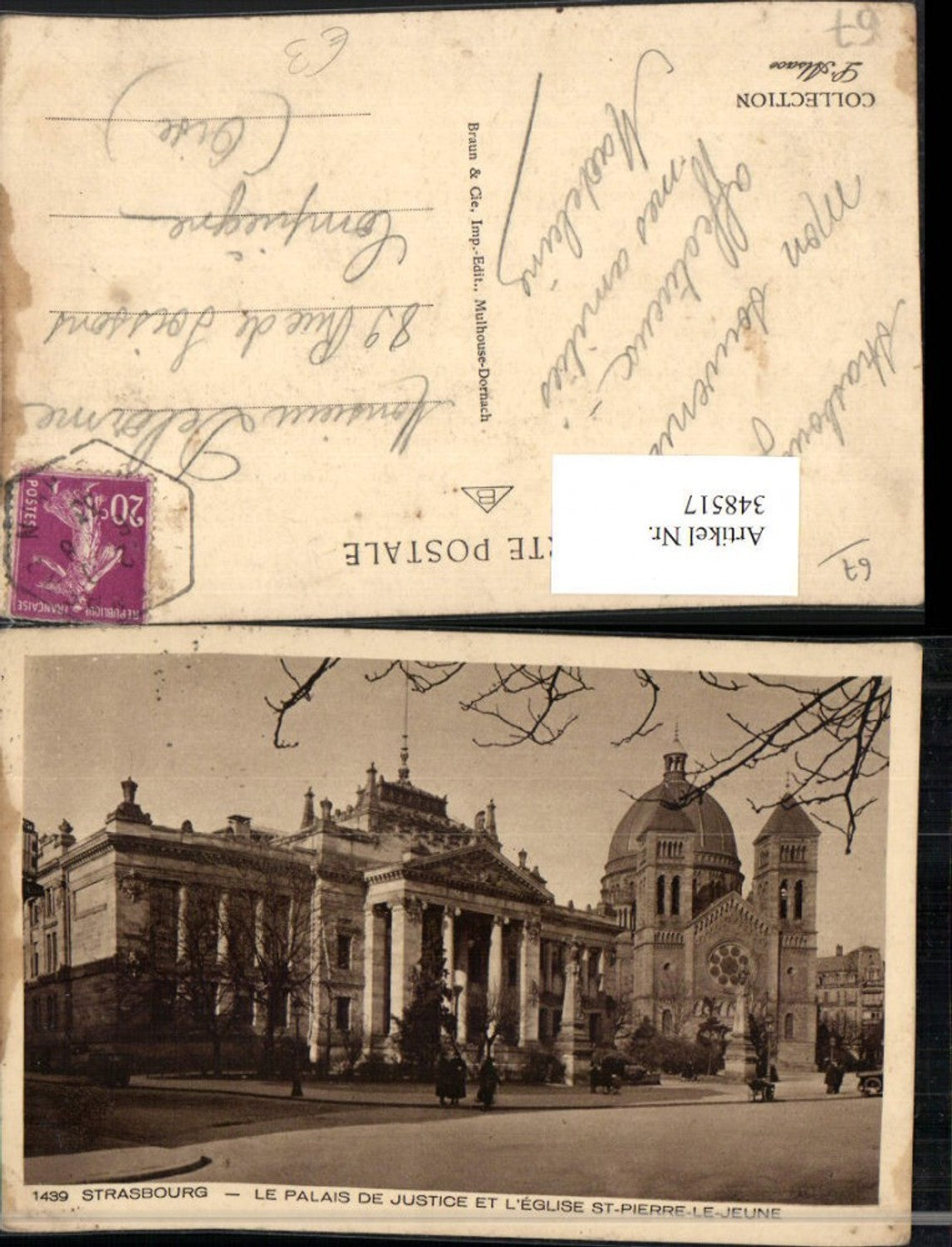 348517,Elsass Bas-Rhin Strasbourg Straßburg Palais de Justice et Eglise St-Pierre-le-Jeune Kirche