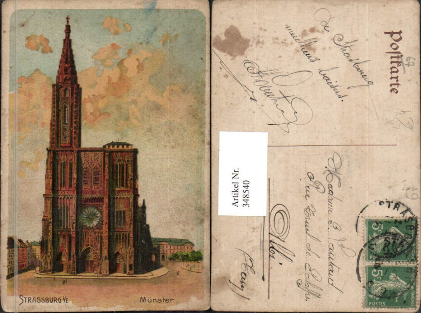 348540,Künstler Litho Elsass Bas-Rhin Straßburg Strasbourg Münster Kirche