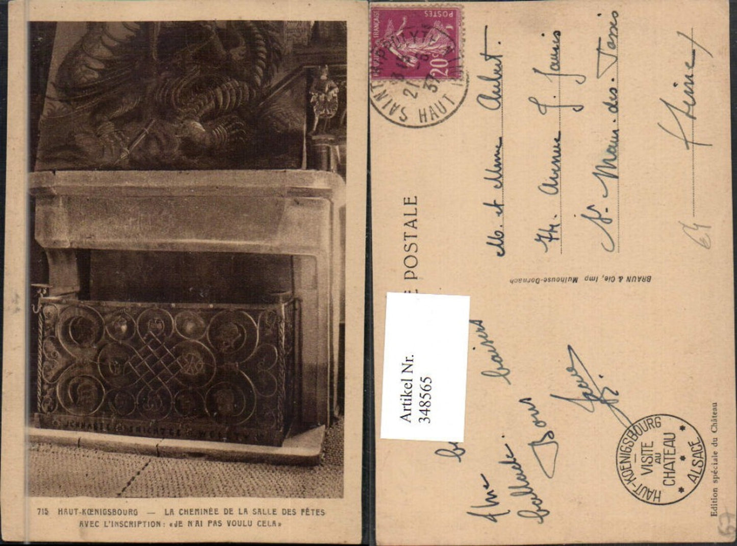 348565,Alsace Bas-Rhin Haut-Koenigsburg Burg b. Orschwiller Cheminee de la Salle des Fetes fireplace