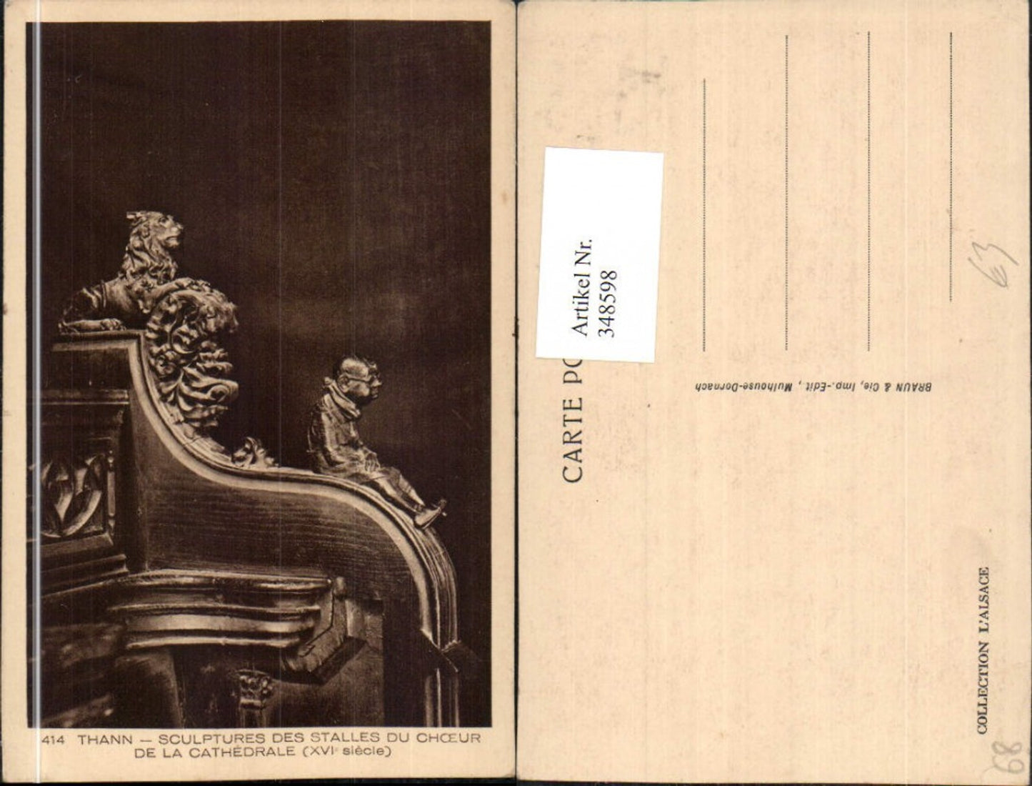 348598,Elsass Haut-Rhin Thann Sculptures des Stalles du Choeur de la Cathedrale Skulptur