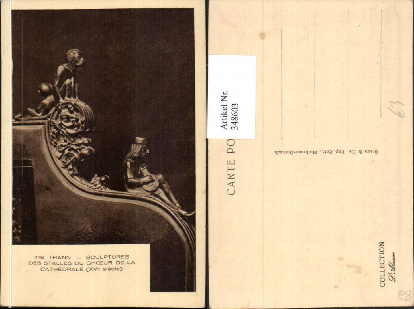 348603,Elsass Haut-Rhin Thann Sculptures des Stalles du Choeur de la Cathedrale Skulptur
