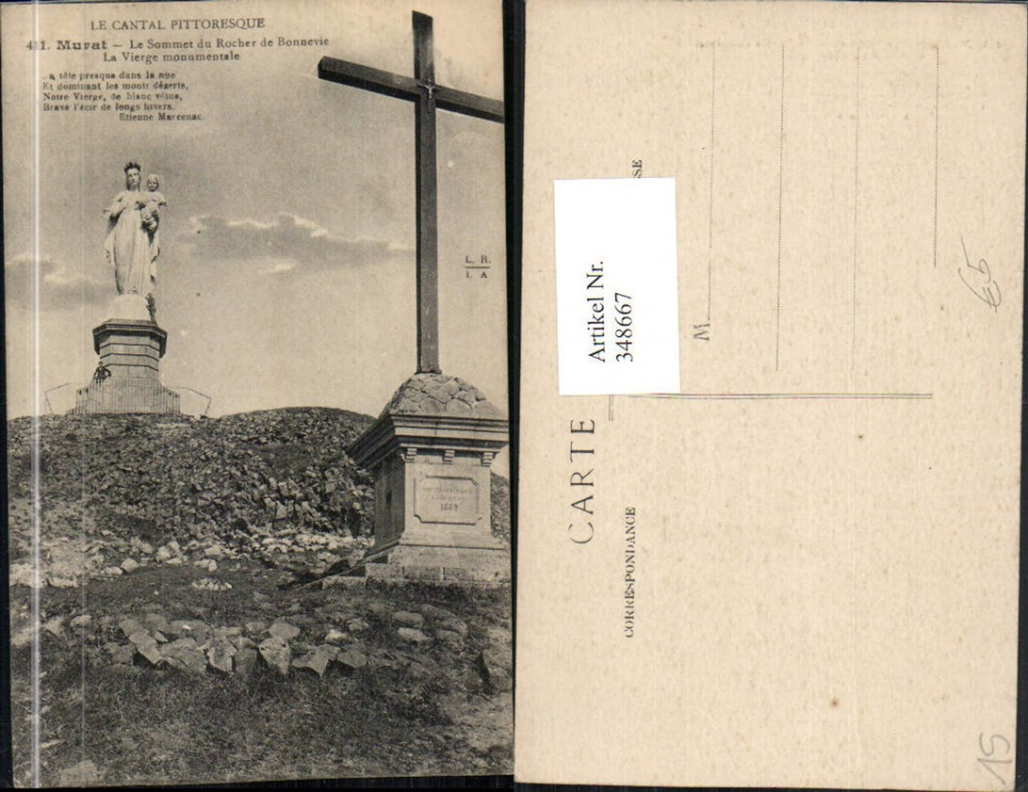 348667,Auvergne Cantal Murat Le Sommet du Rocher de Bonnevie La Vierge Kreuz Statue