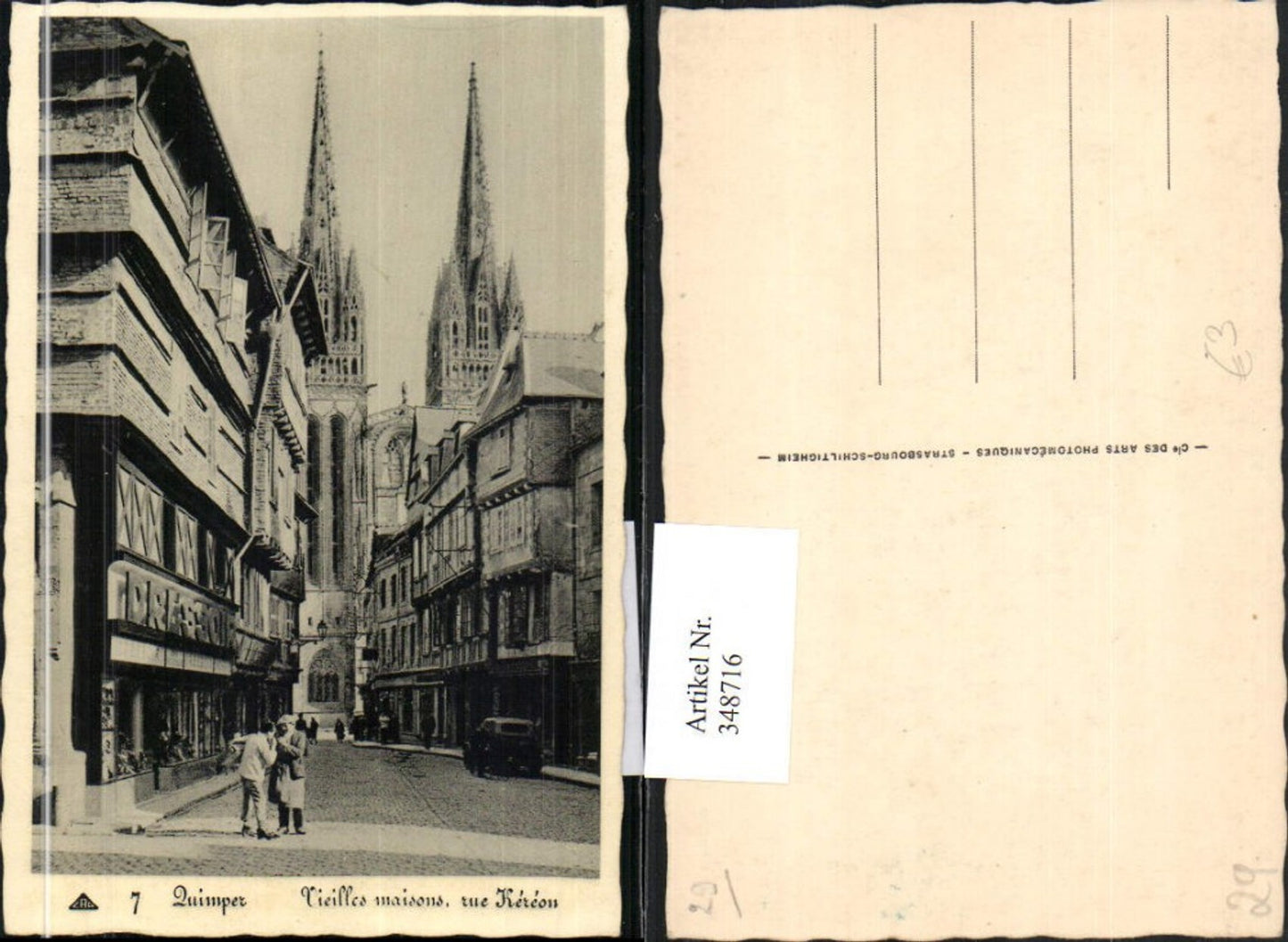 348716,Bretagne Finistere Quimper Rue Kereon Vieilles maisons Straßenansicht Kirche