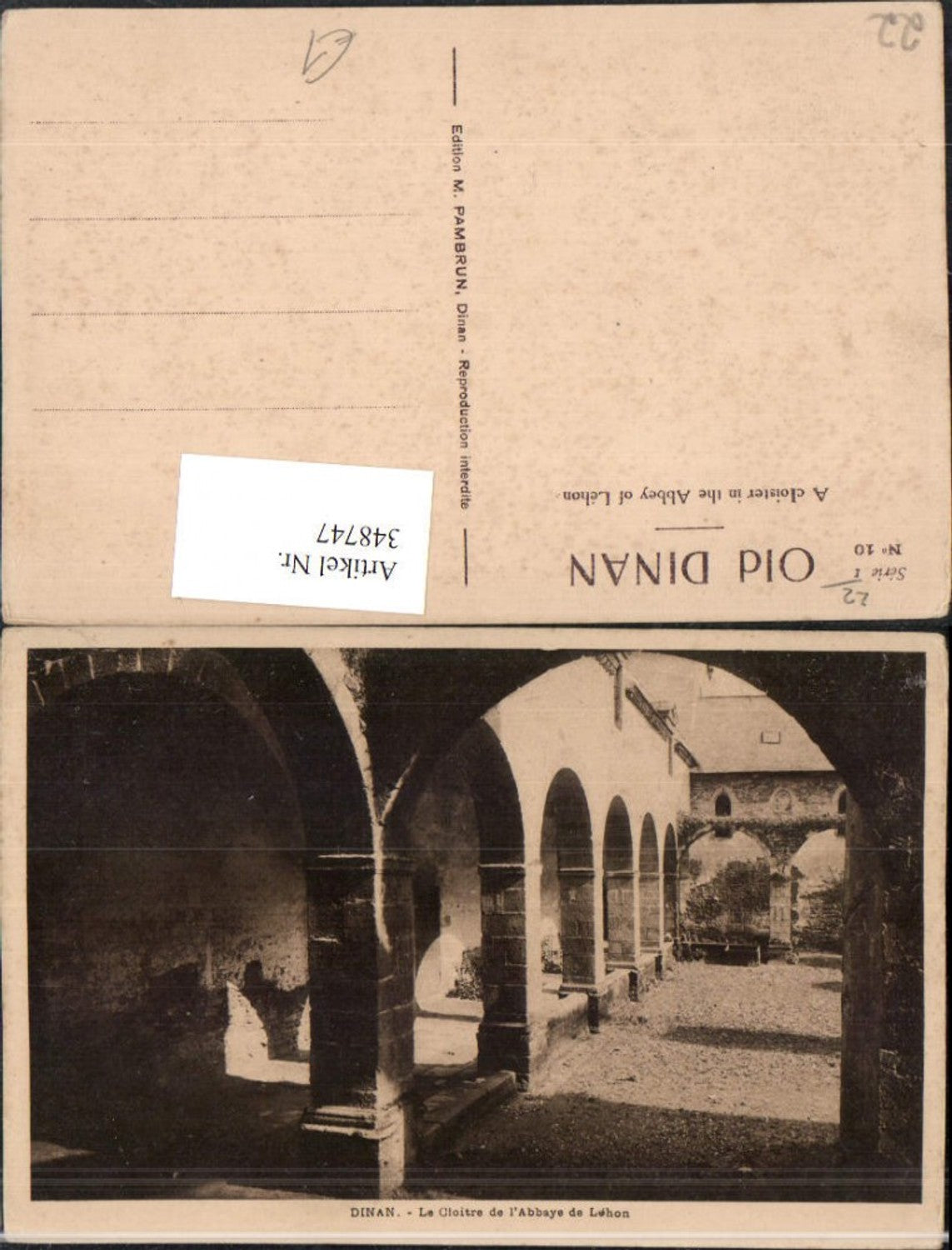 348747,Bretagne Cote-Amor Dinan A cloister in the Abbey of Lehon Kloster Arkaden