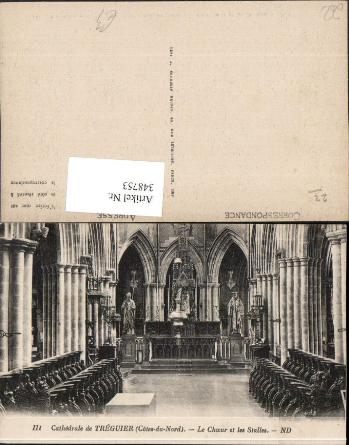348753,Bretagne Cote-Amor Treguier Cathedrale Le Choeur et les Stalles Chorgestühl