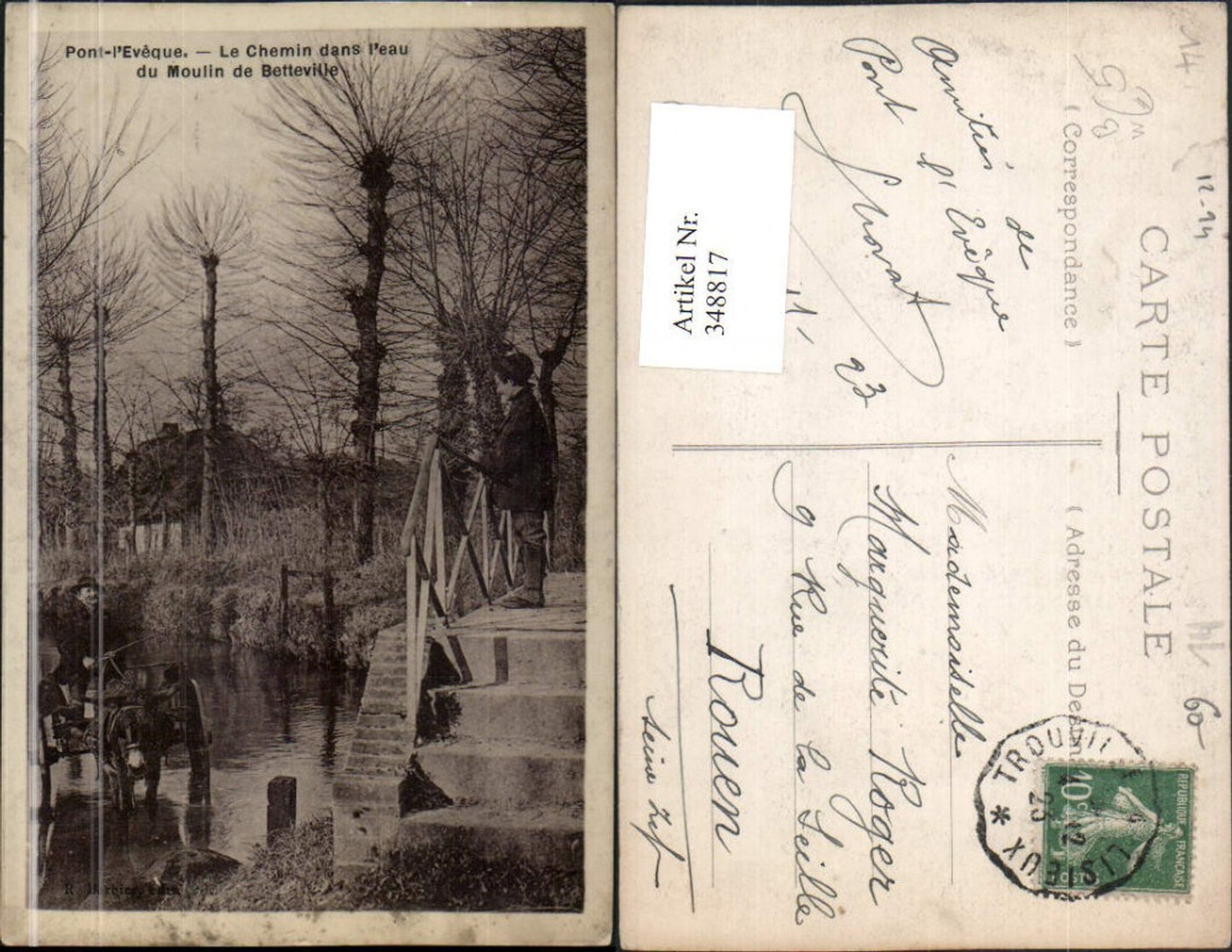 348817,Basse-Normandie Calvados Pont-l'Eveque Le Chmein dans l'eau du Moulin de Betteville