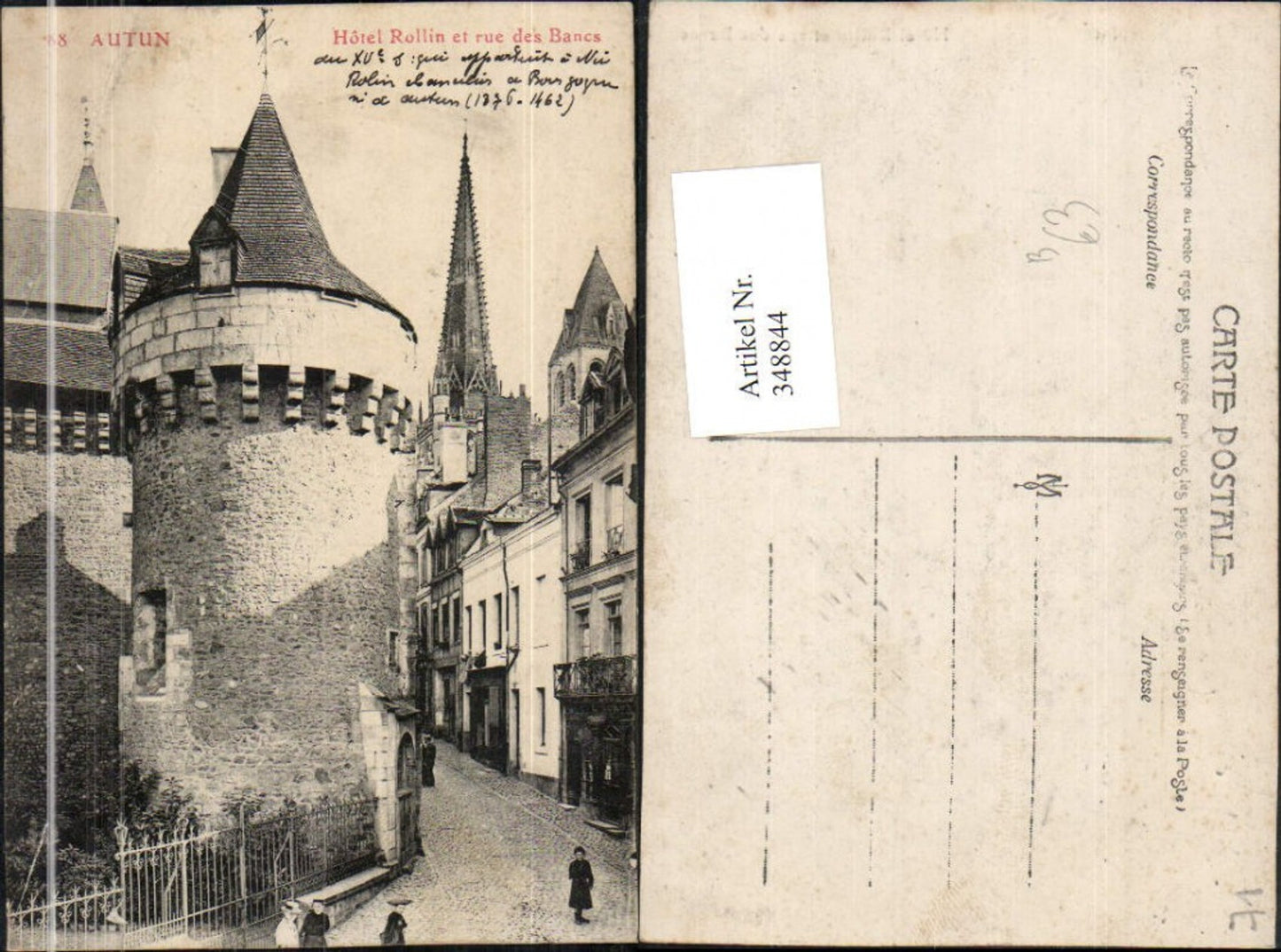 348844,Burgund Saone-et-Loire Autun Hotel Rollin et rue des Bancs Turm