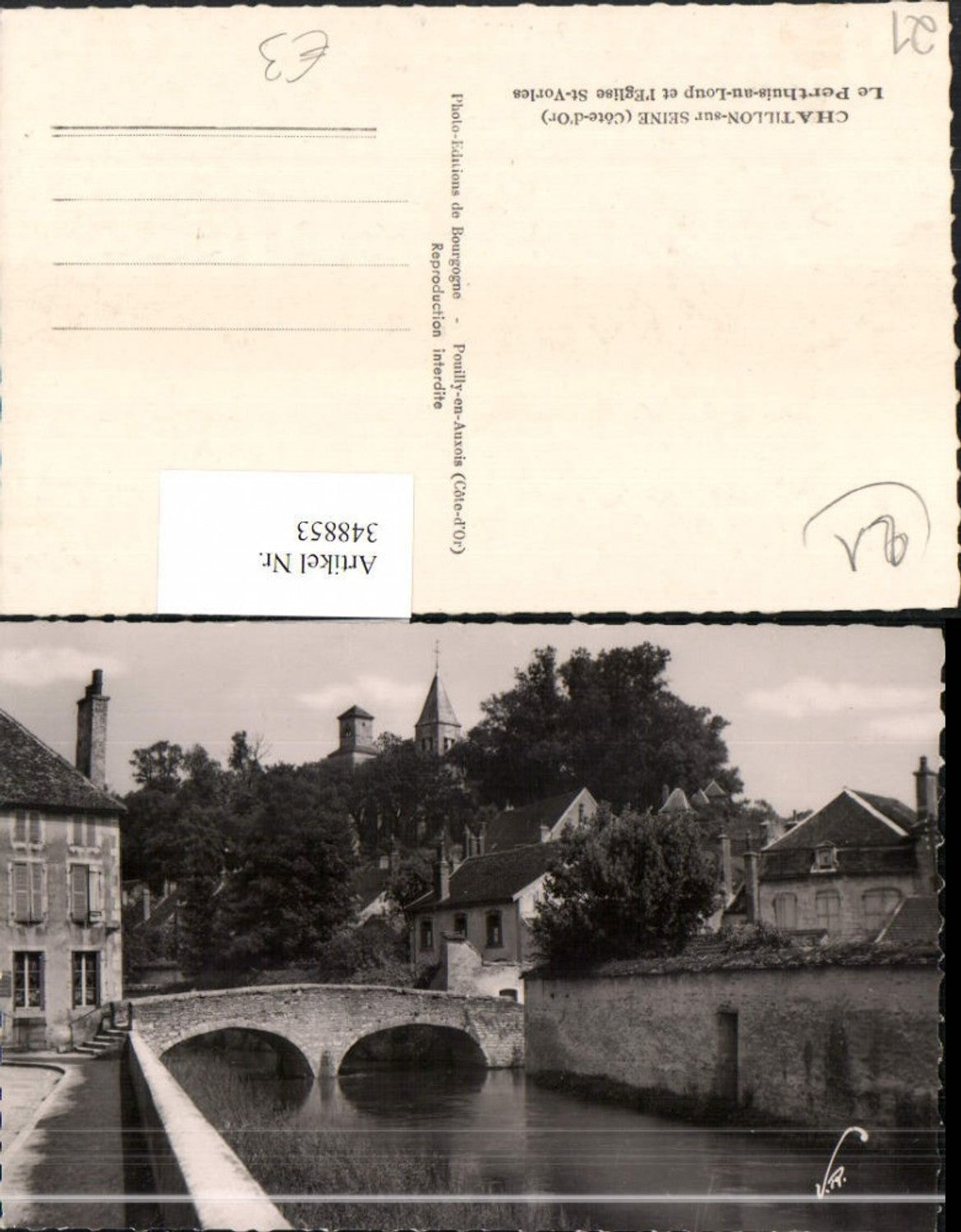 348853,Burgund Cote-Or Chatillon-sur-Seine Le Perthuis-au-Loup et l'Eglise St-Vorles Brücke