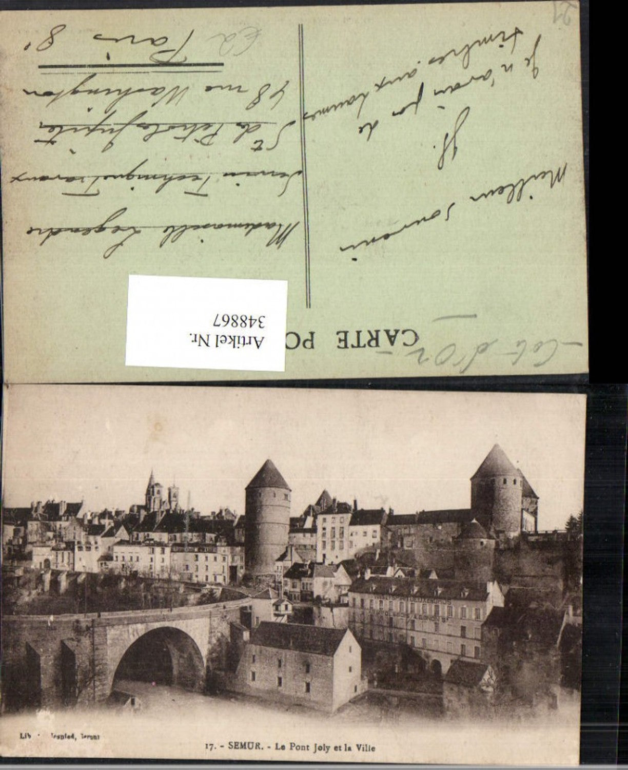 348867,Burgund Cote-Or Semur Le Pont Joly et la Ville Teilansicht Brücke