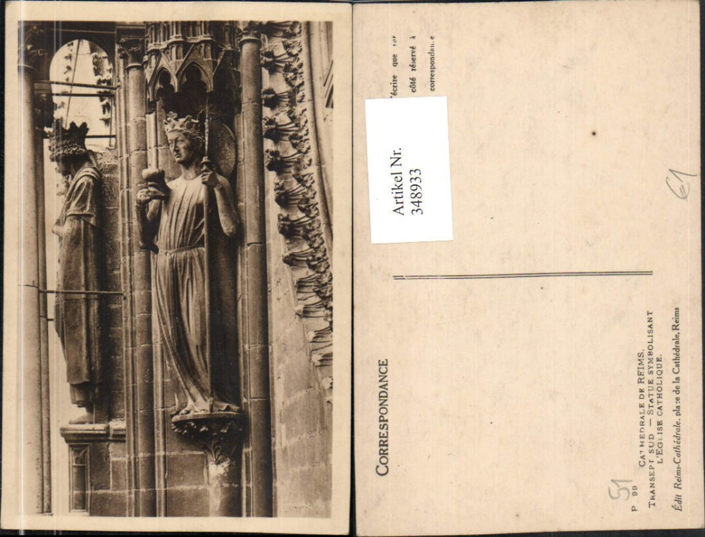 348933,Champagne-Ardenne Marne Reims Cathedrale Transept Sud Statue Symbolisant