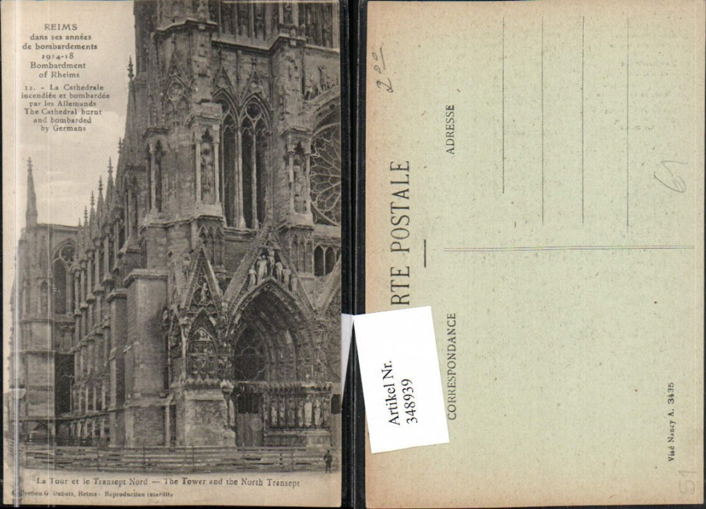 348939,Champagne-Ardenne Marne Reims La Cathedrale La Tour et le Transept Nord Church