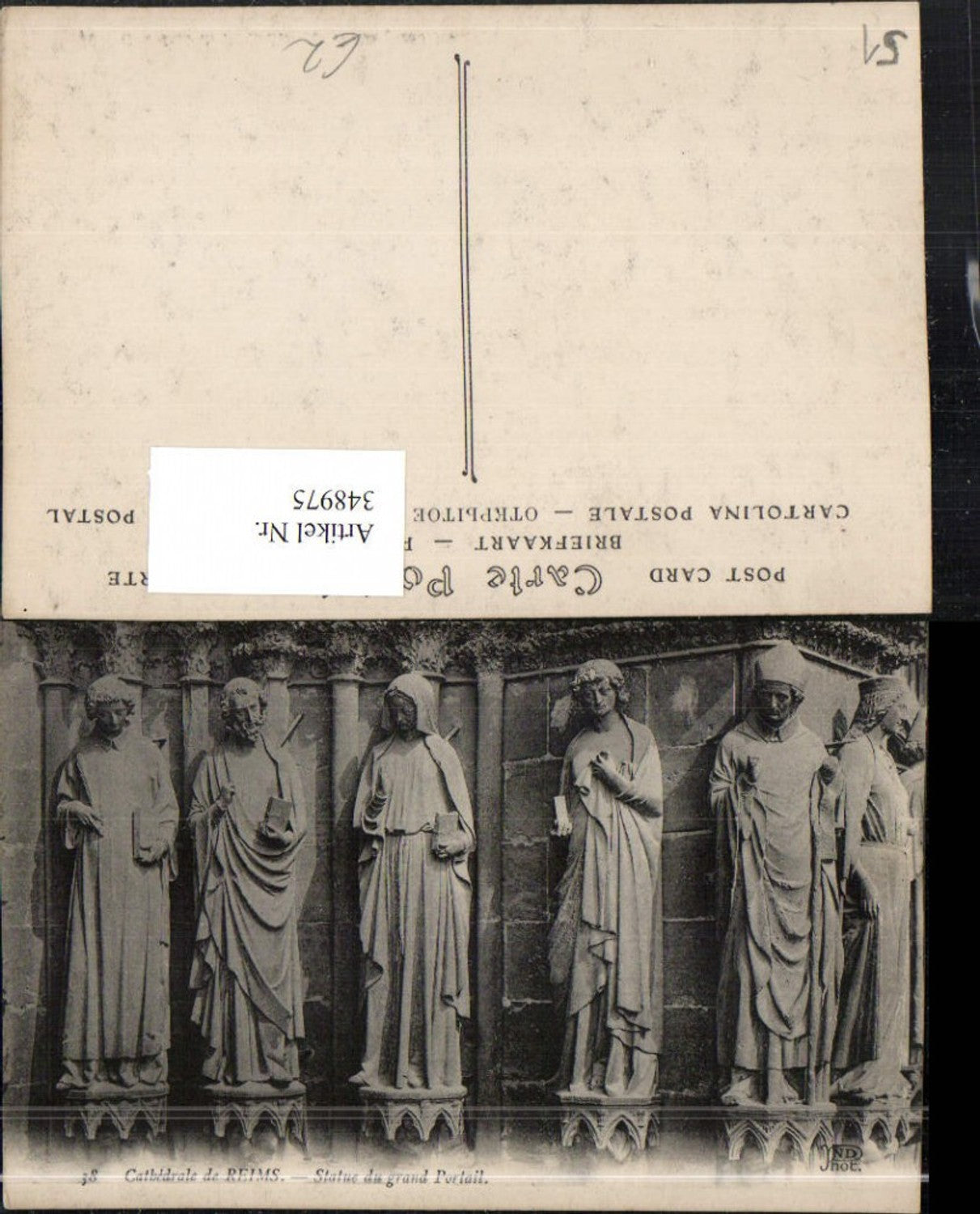 348975,Champagne-Ardenne Marne Reims Cathedrale Statue du grand Portail Statuen