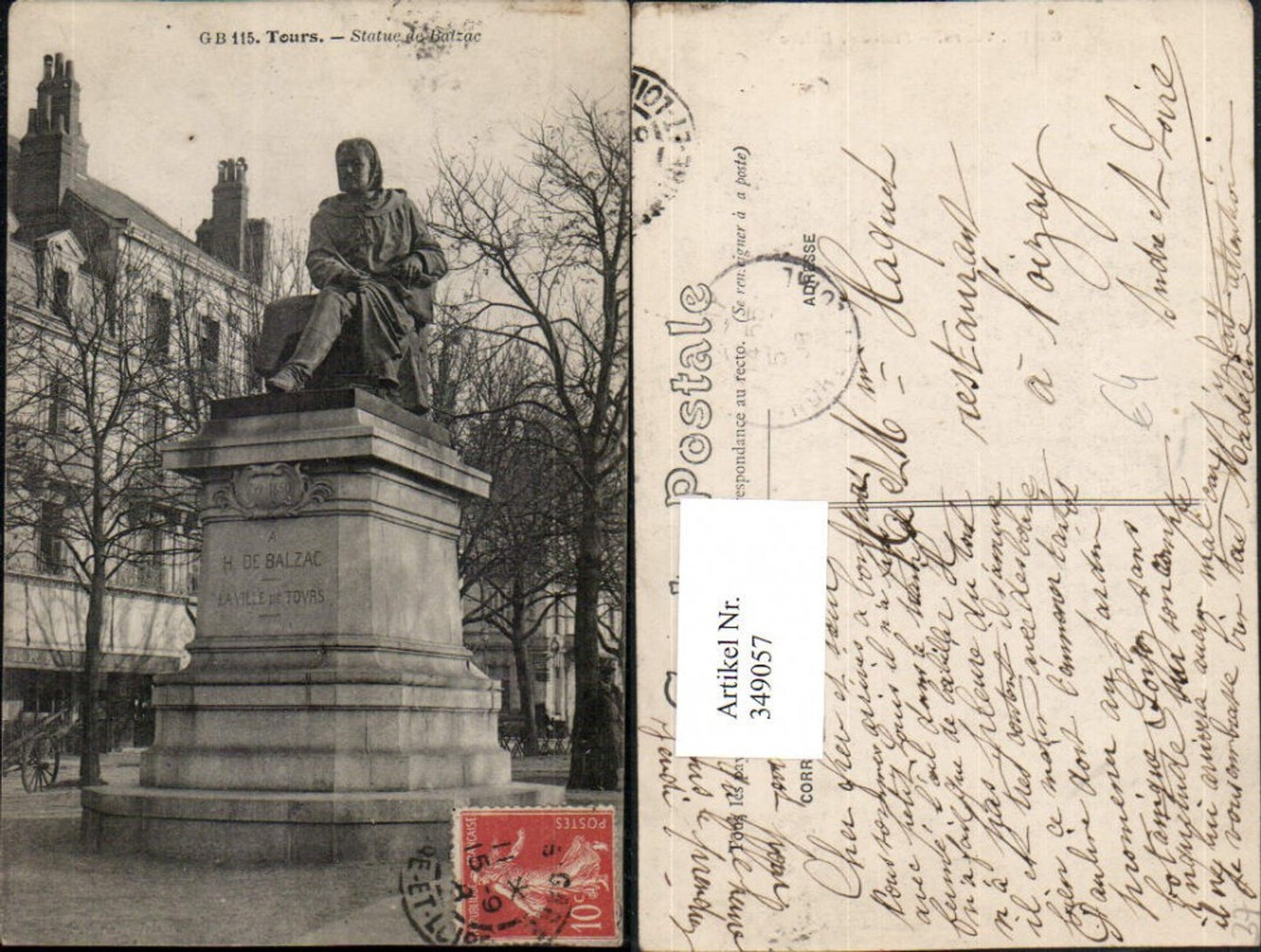 349057,Centre Indre-et-Loire Tours Statue de Balzac Denkmal