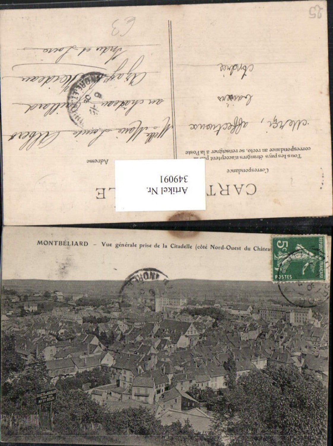 349091,Franche-Comte Doubs Montbeliard Vue generale prise de la Citadelle Totale