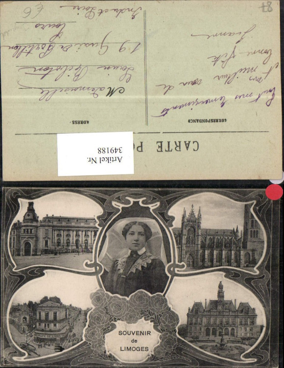 349188,Limousin Haute-Vienne Limoges Kirche Rathaus Frau Portrait Mehrbildkarte