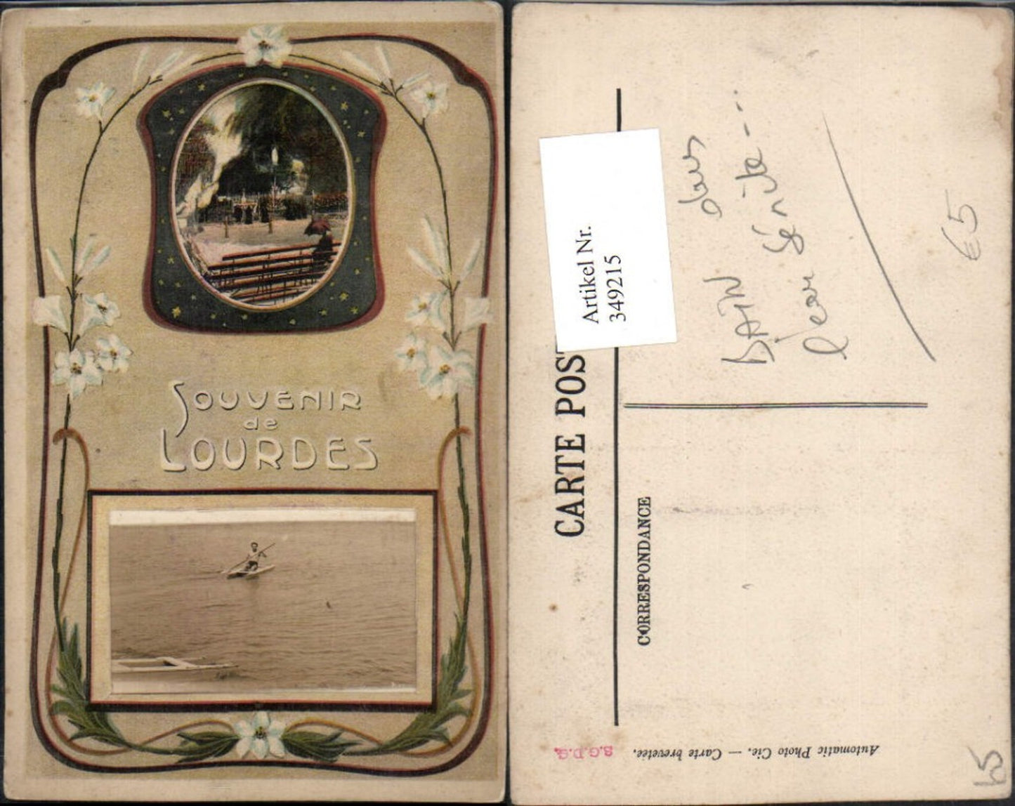 349215,Midi-Pyrenees Hautes-Pyrenees Lourdes Grotte Foto aufgeklebt Boot