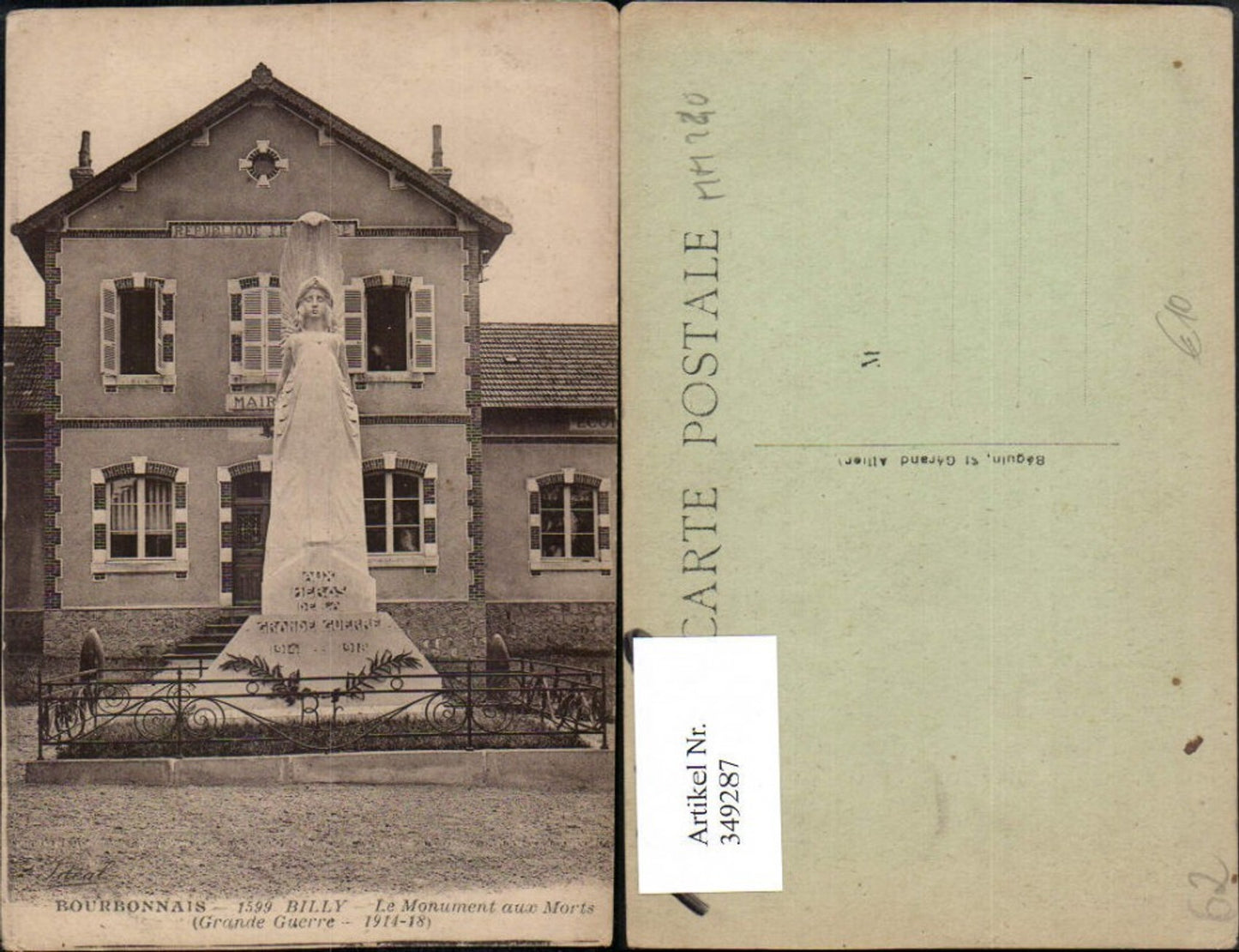 349287,Nord-Pas-de-Calais Pas-de-Calais Bourbonnais Billy Le Monument aux Morts Kriegerdenkmal
