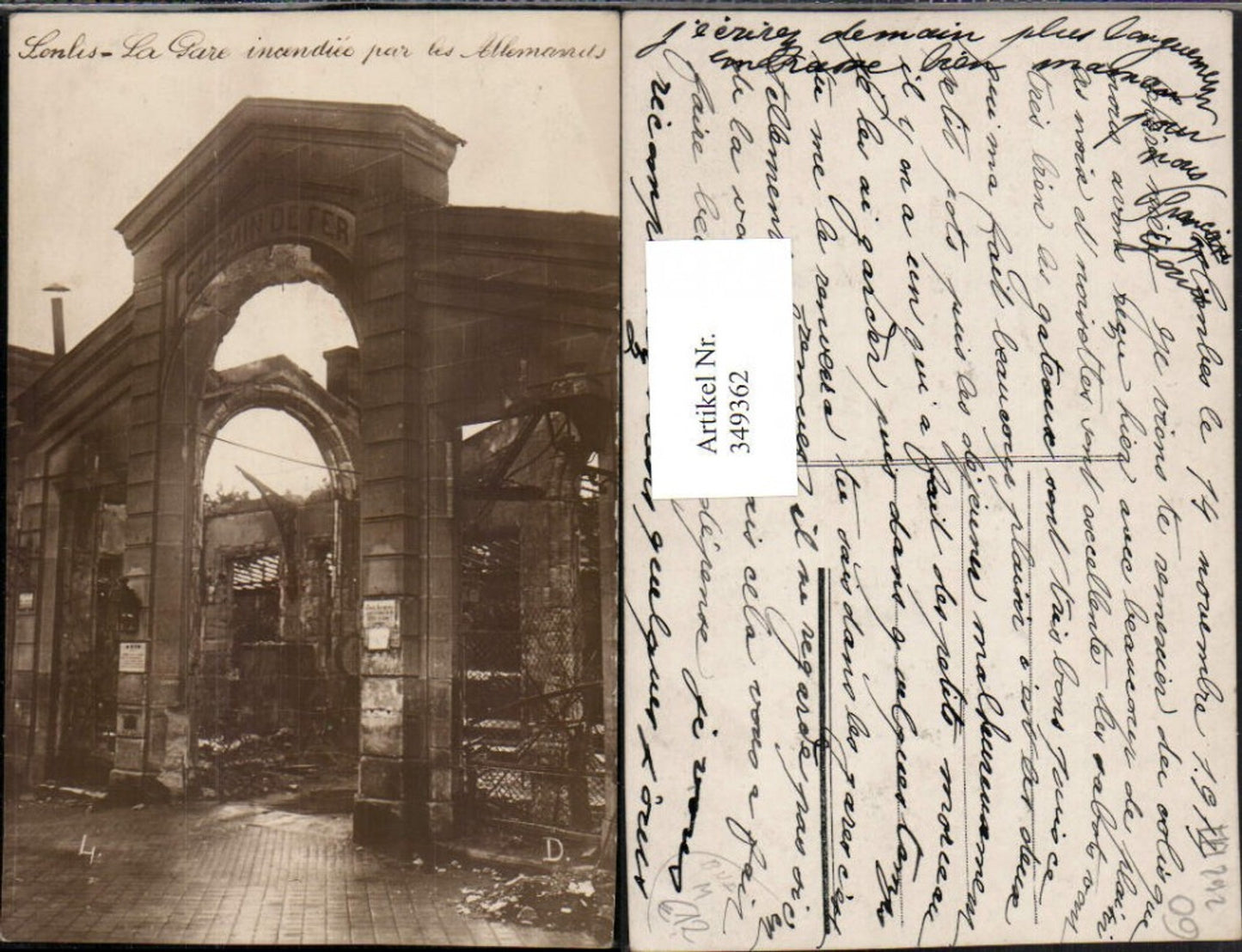 349362,Picardie Oise Sonlis La Gare incendiee par les Allemands Bahnhof Zerstörung