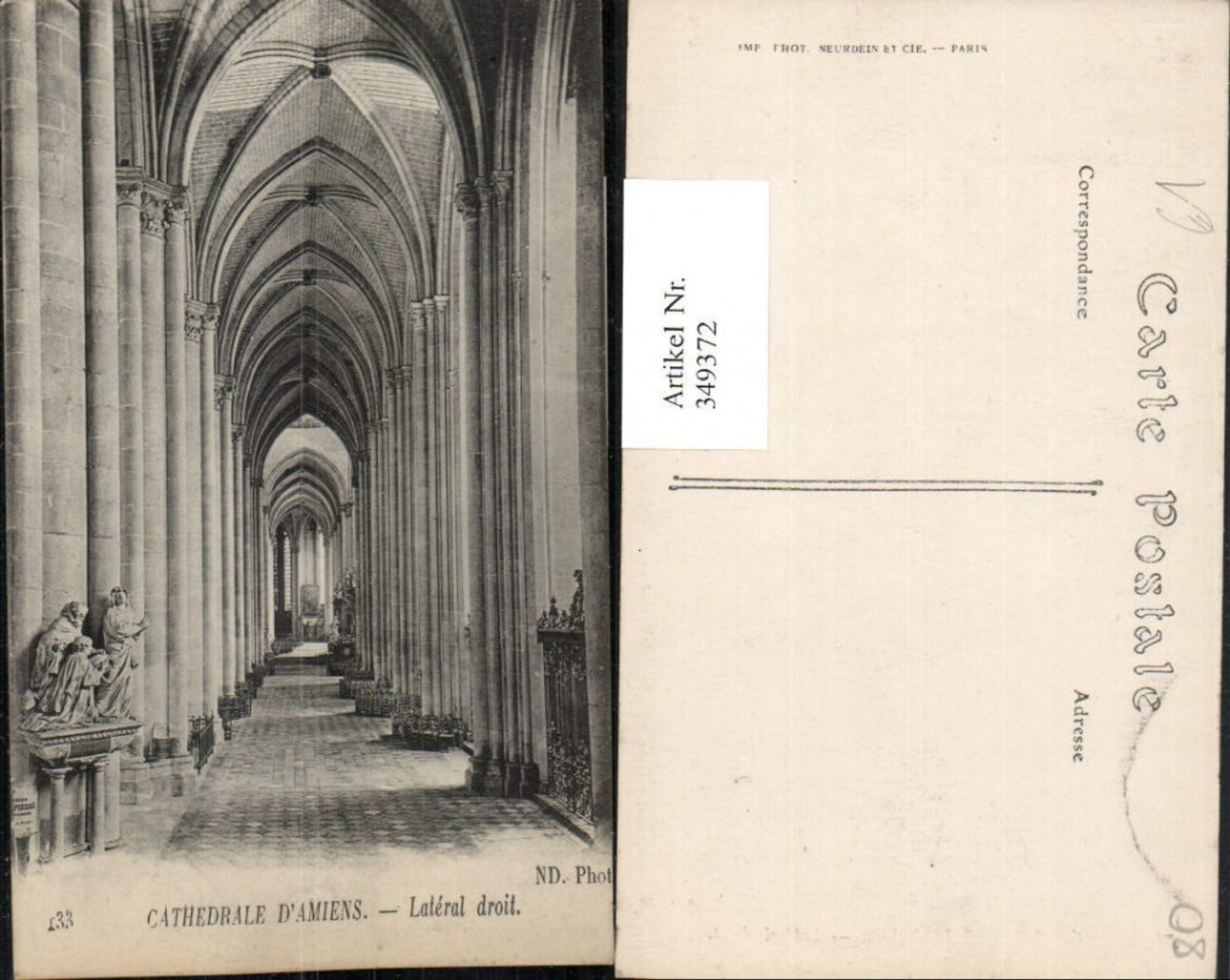 349372,Picardie Somme Amiens Cathedrale Lateral droit Kirche Innenansicht