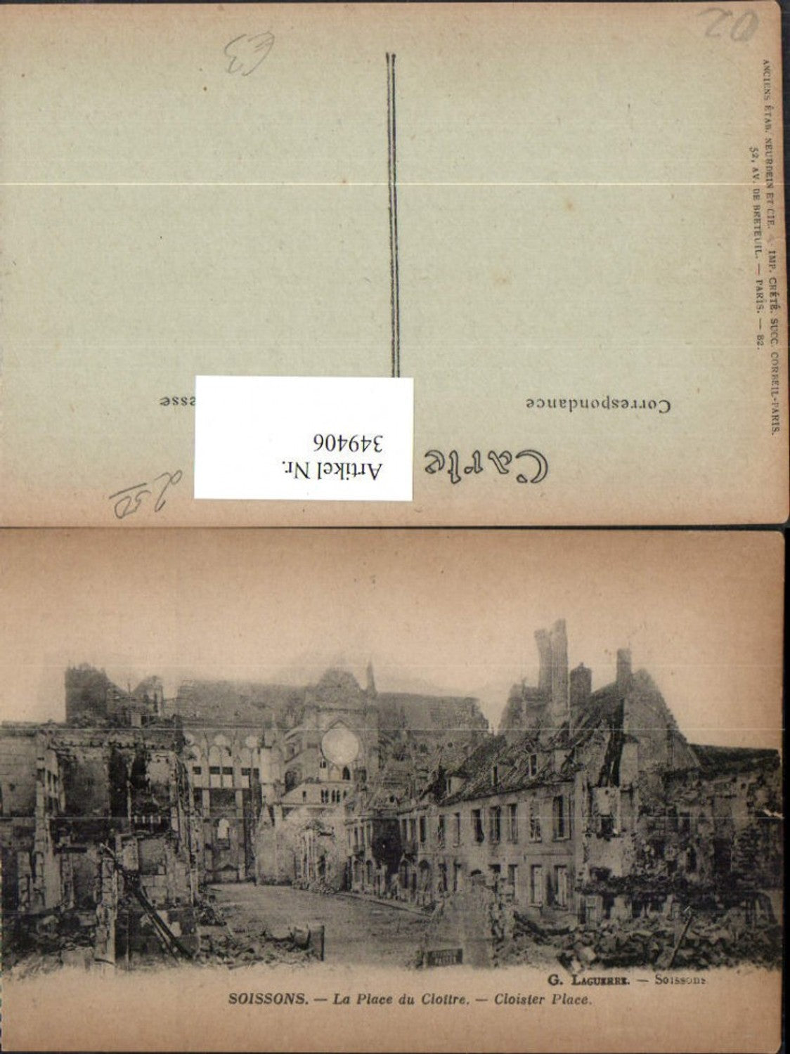 349406,Picardie Aisne Soissons La Place du Cloitre Kloster Zerstörung