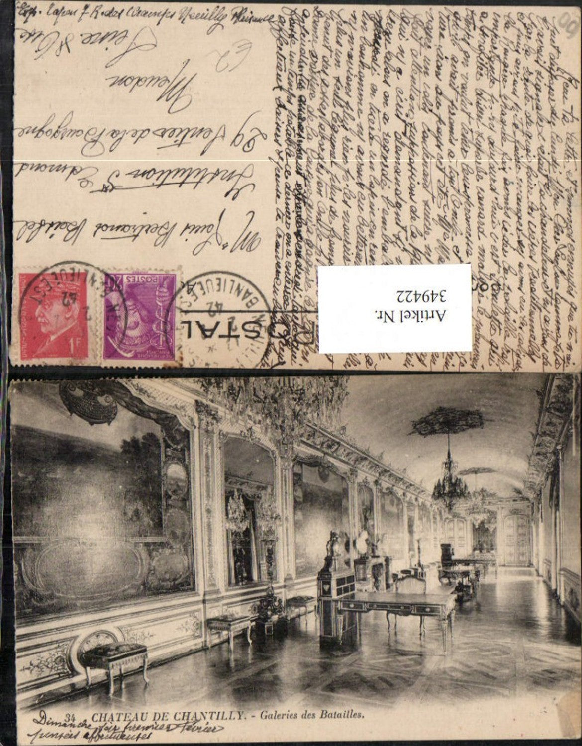 349422,Picardie Oise Chateau de Chantilly Galeries des Batailles Innenansicht