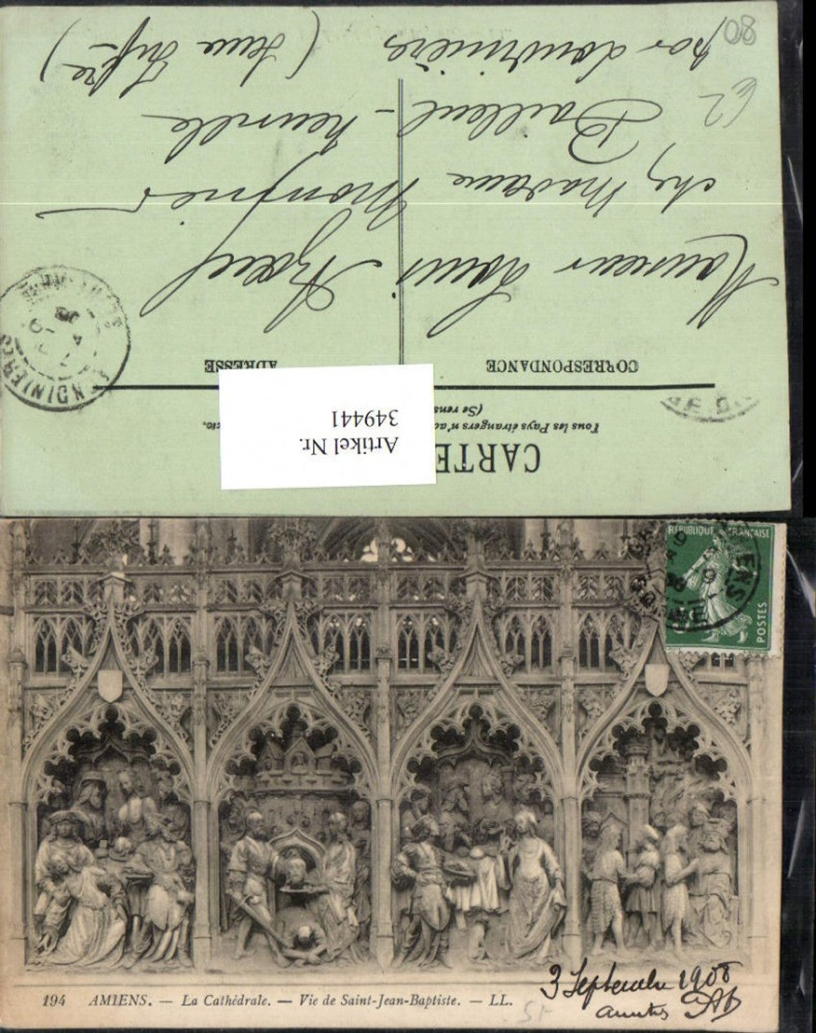 349441,Picardie Somme Amiens La Cathedrale Vie de Saint-Jean-Baptiste Relief