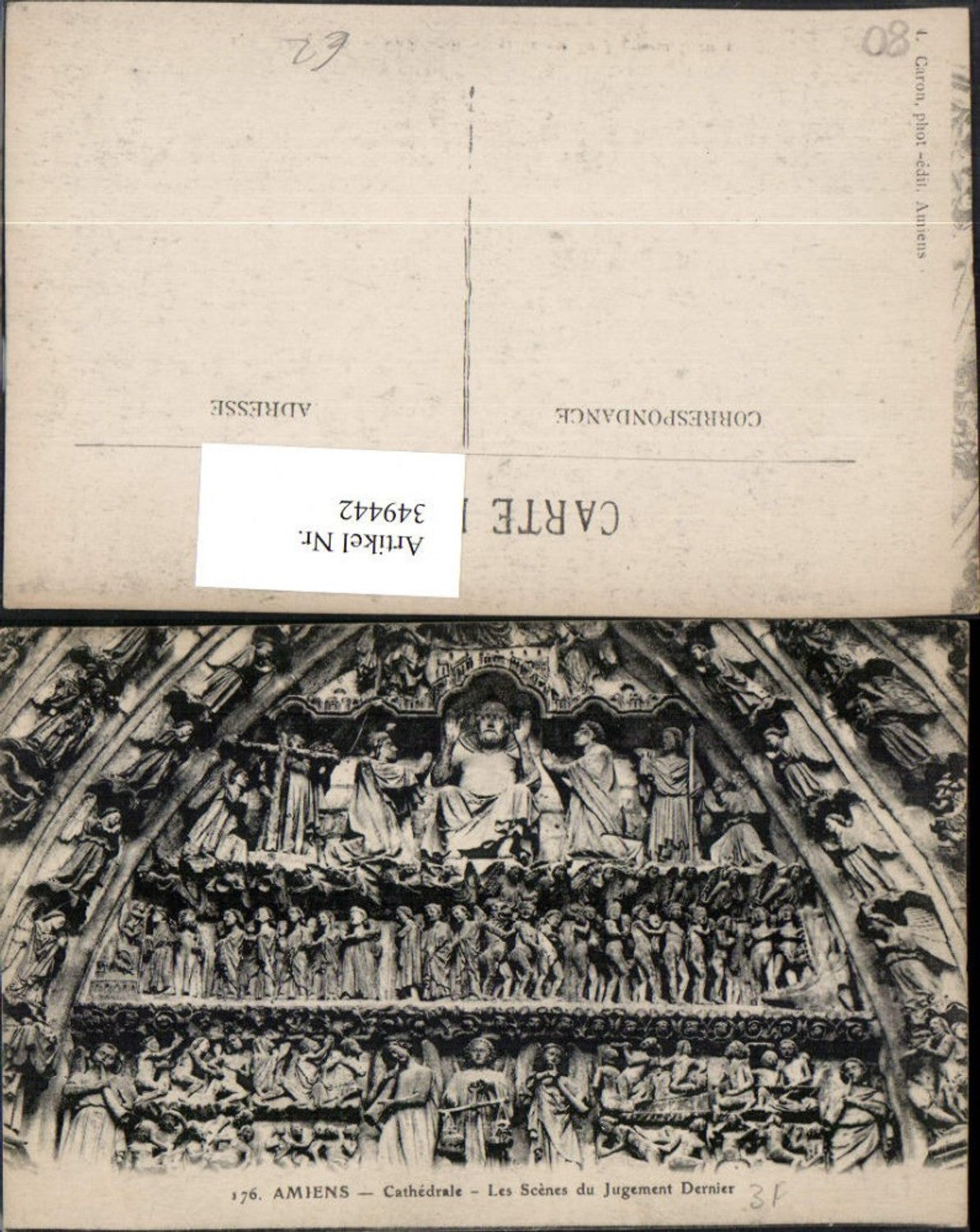 349442,Picardie Somme Amiens Cathedrale Les Scenes du Jugement Dernier Relief