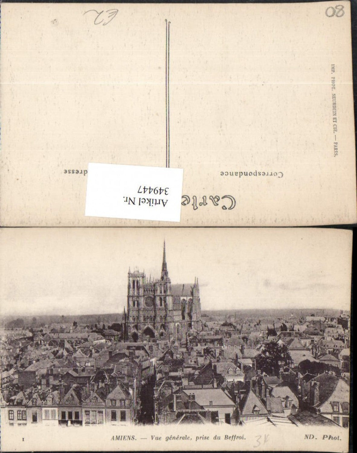 349447,Picardie Somme Amiens Vue generale prise du Beffroi Totale Kirche