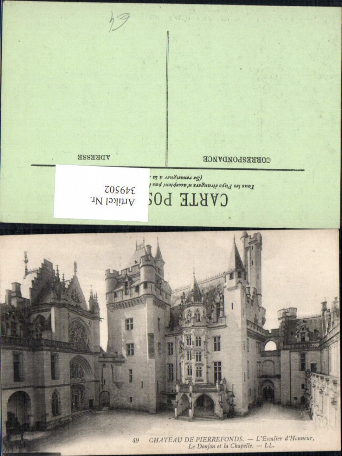 349502,Picardie Oise Pierrefonds Chateau Schloss Le Escalier d Honneur Le Donjon et la Chapelle