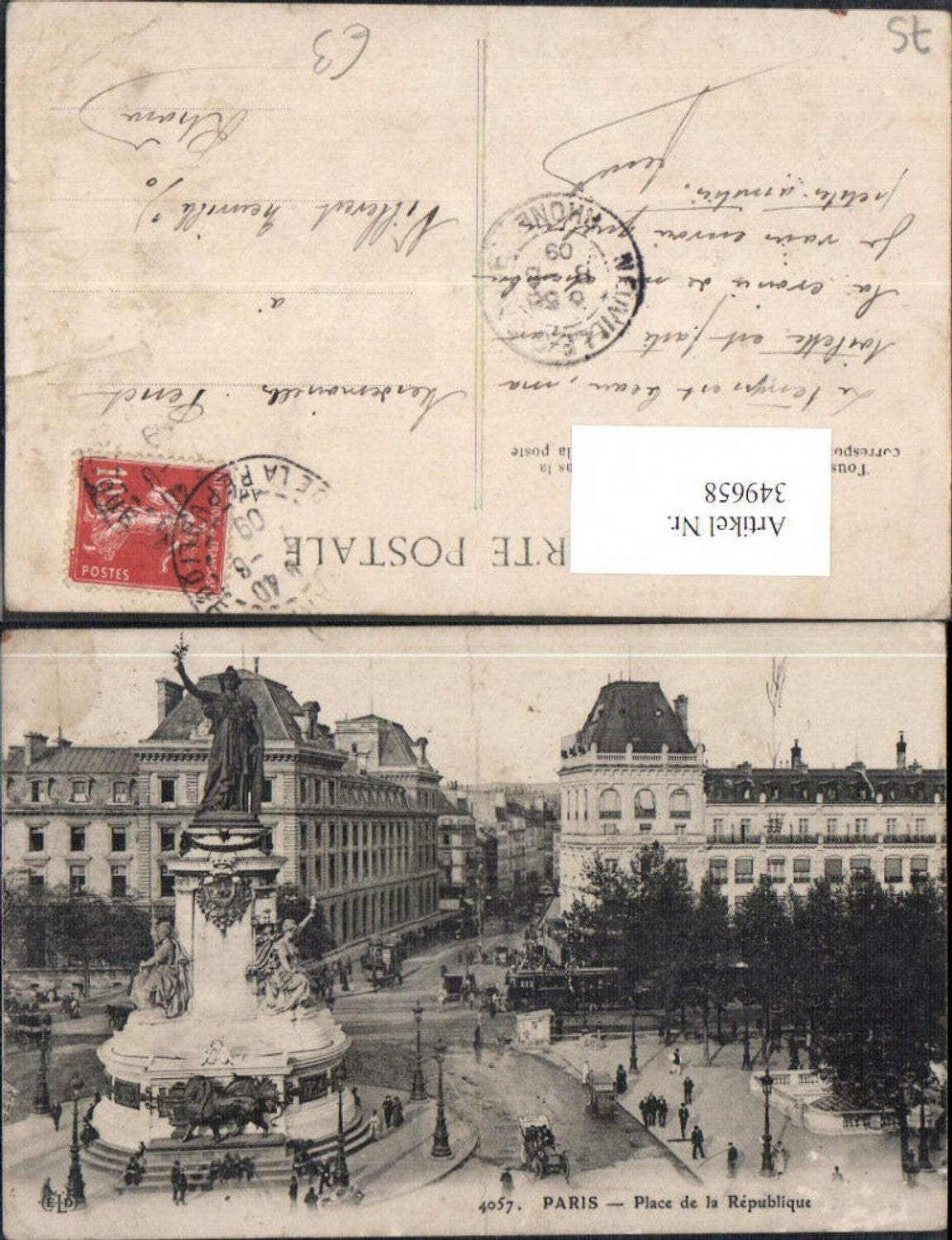 349658,Ile-de-France Paris Place de la Republique Statue Straßenbahn