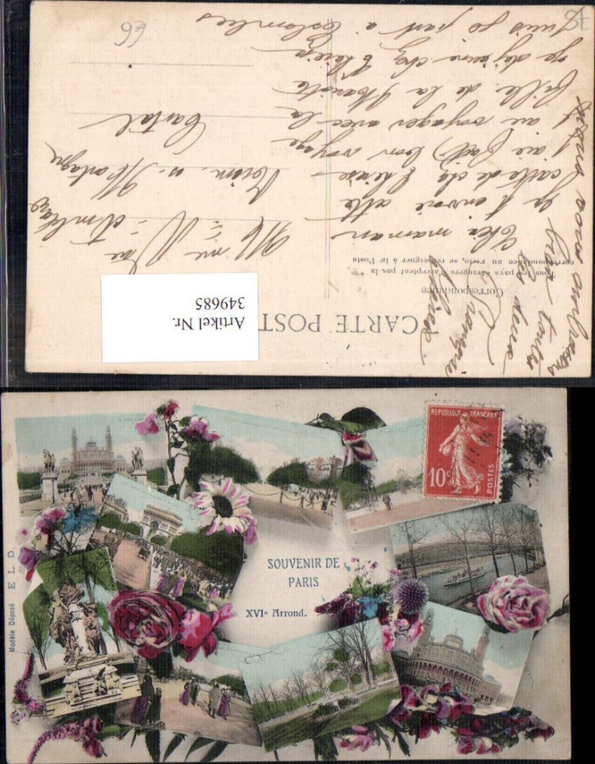 349685,Mehrbild Ak Ile-de-France Paris Souvenir de Paris XVI Arrondissment Blumen
