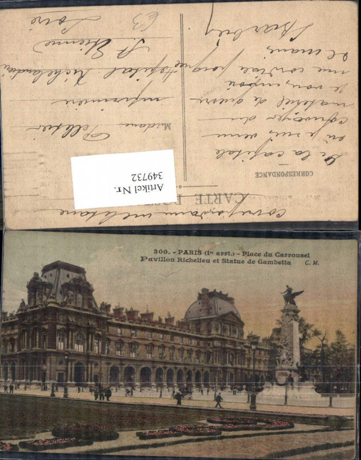 349732,Ile-de-France Paris Place du Carrousel Pavillon Richelieu et Statue de Gambetta
