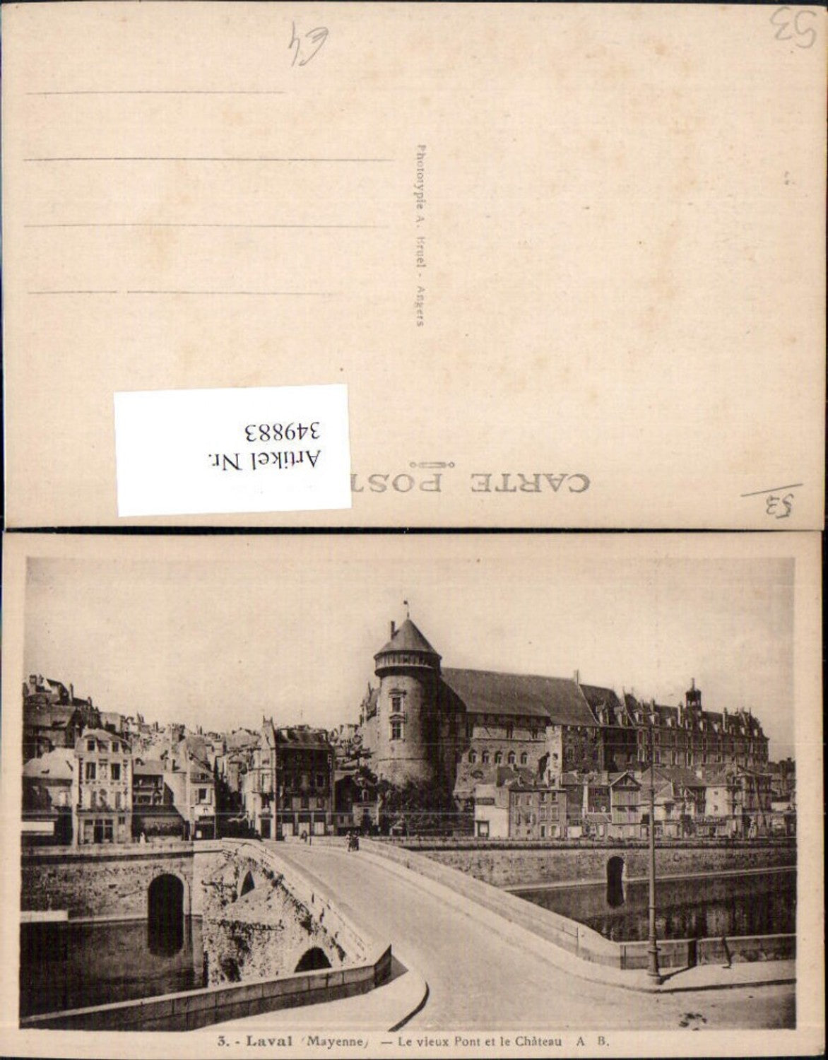 349883,Pays de la Loire Mayenne Laval Le Vieux Pont et le Chateau Brücke Schloss