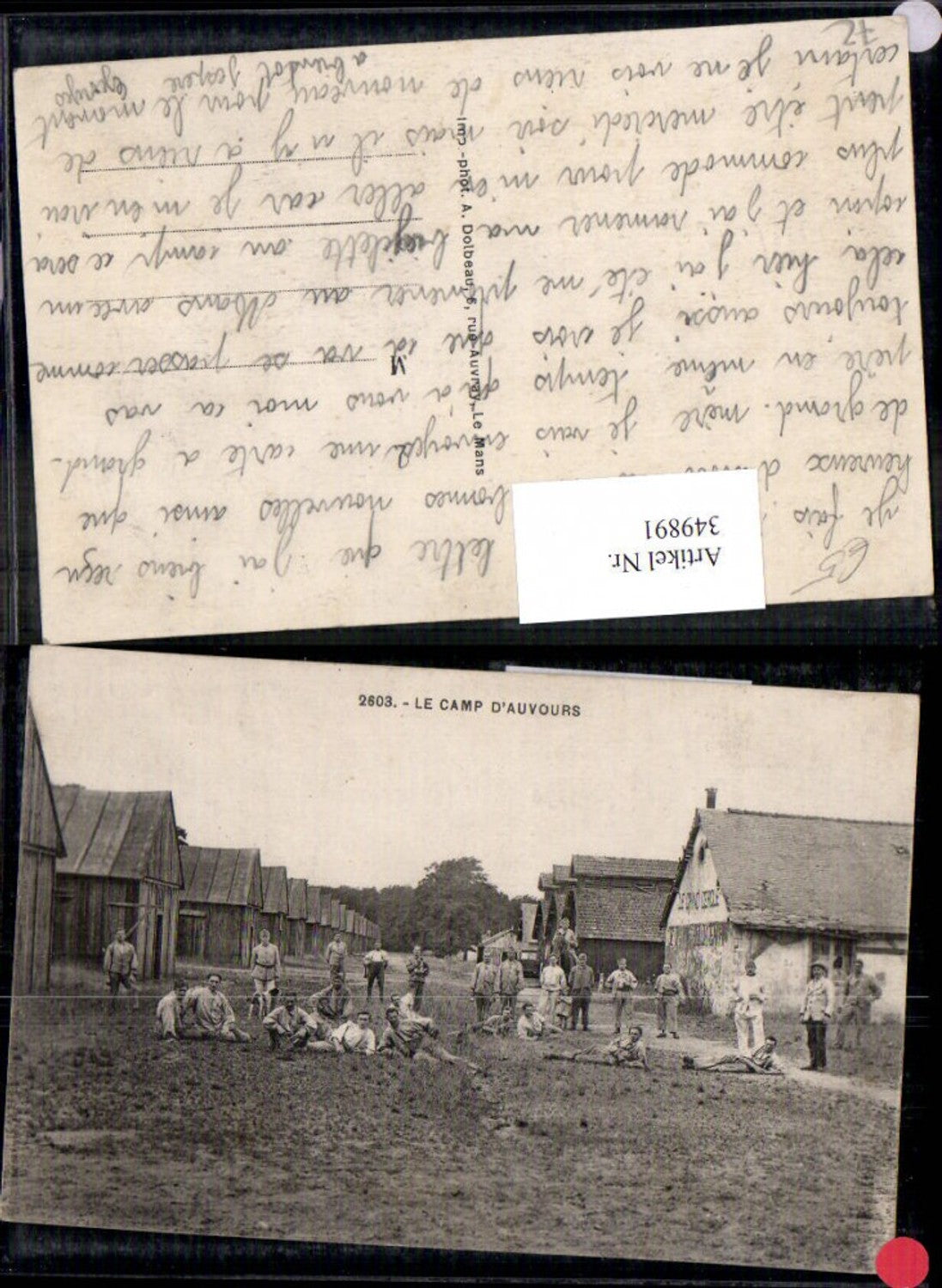 349891,Pays de la Loire Sarthe Le Camp d Auvours Env. du Mans Hütten Lager Soldaten Hund