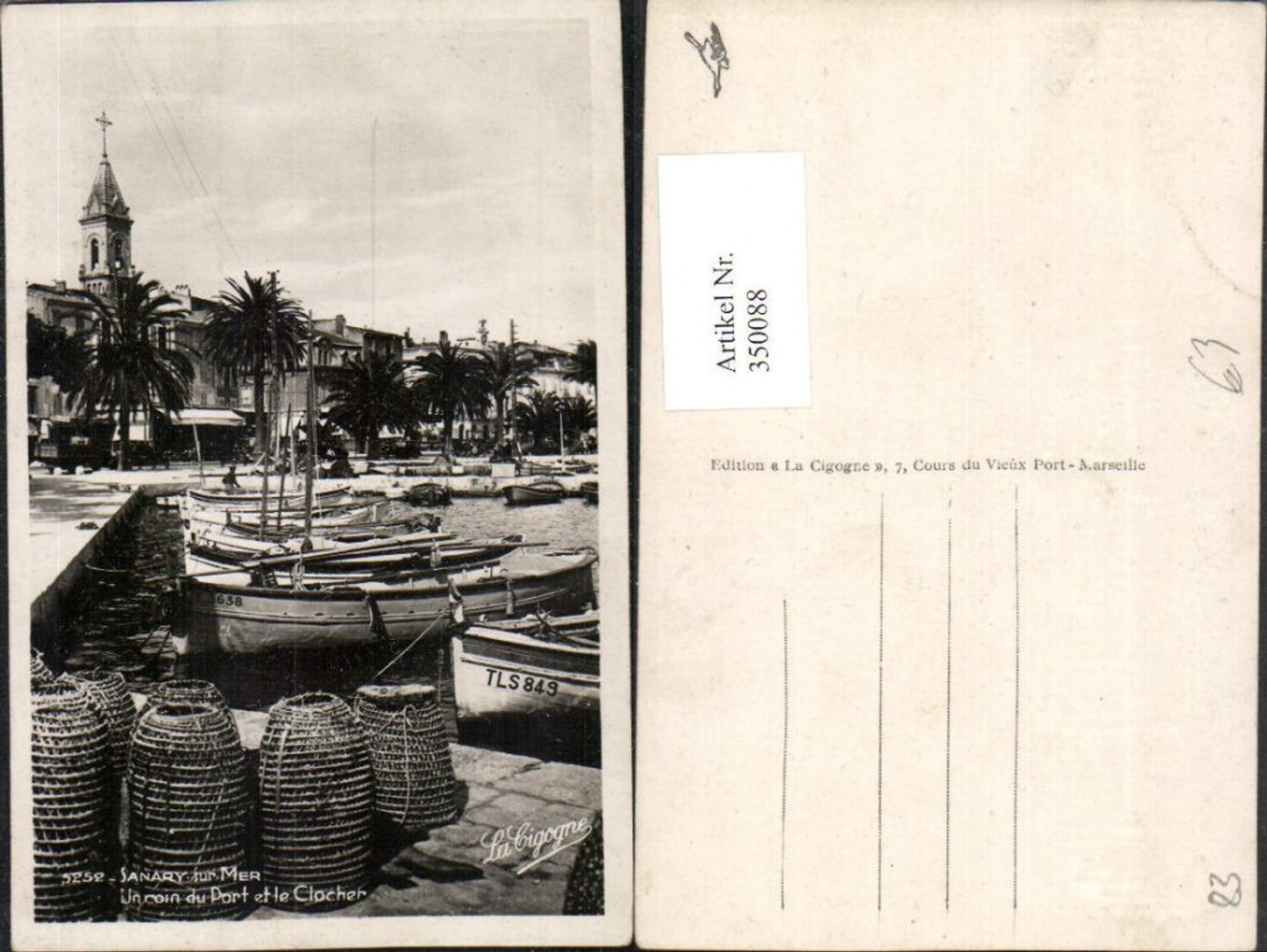 350088,Provence-Alpes-Cote-Azur Var Sanary-sur-Mer Un coin du Port et le Clocher harbor boats