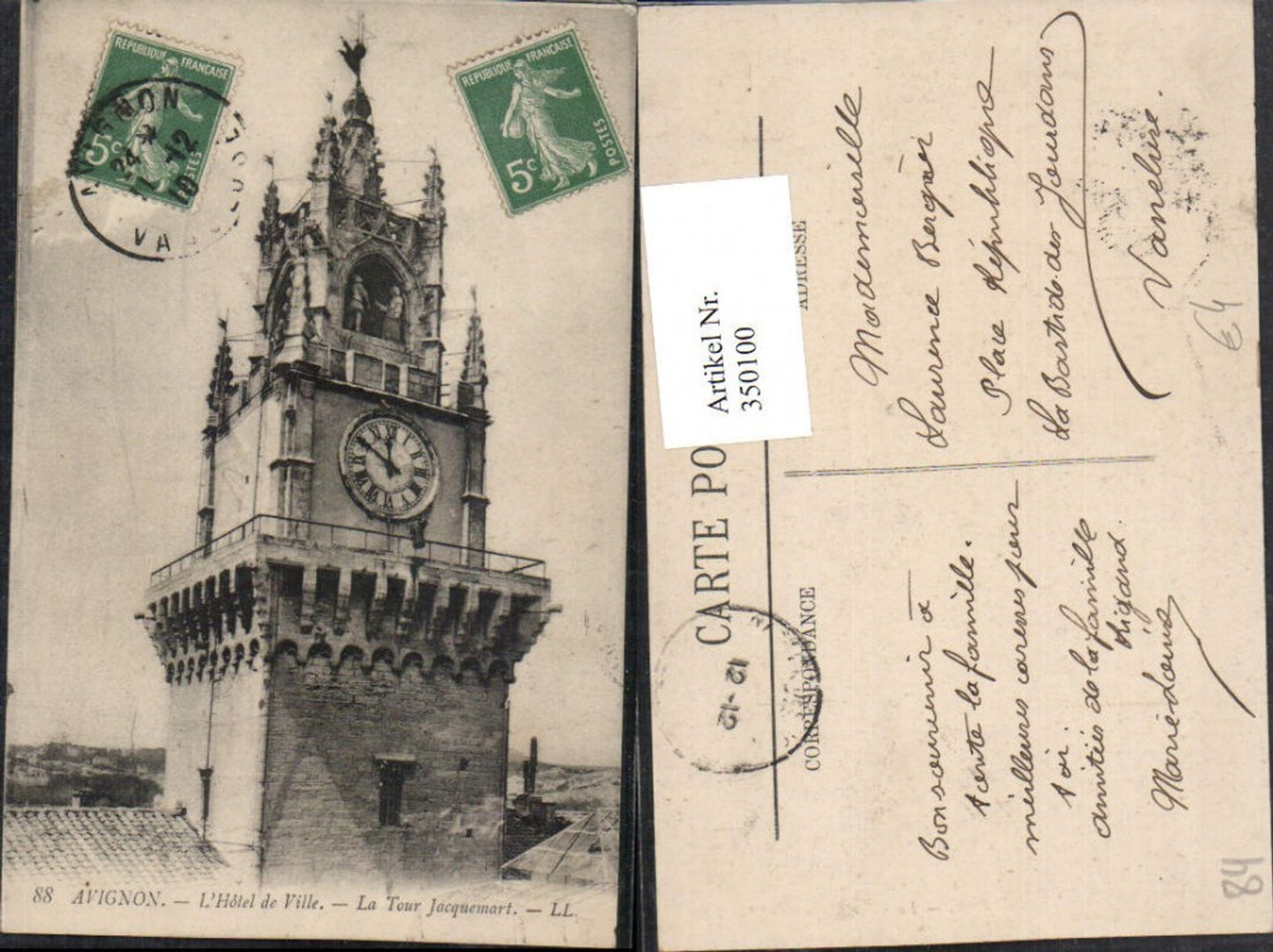 350100,Provence-Alpes-Cote-Azur Vaucluse Avignon L'Hotel de Ville Tour Jacquemart Turm