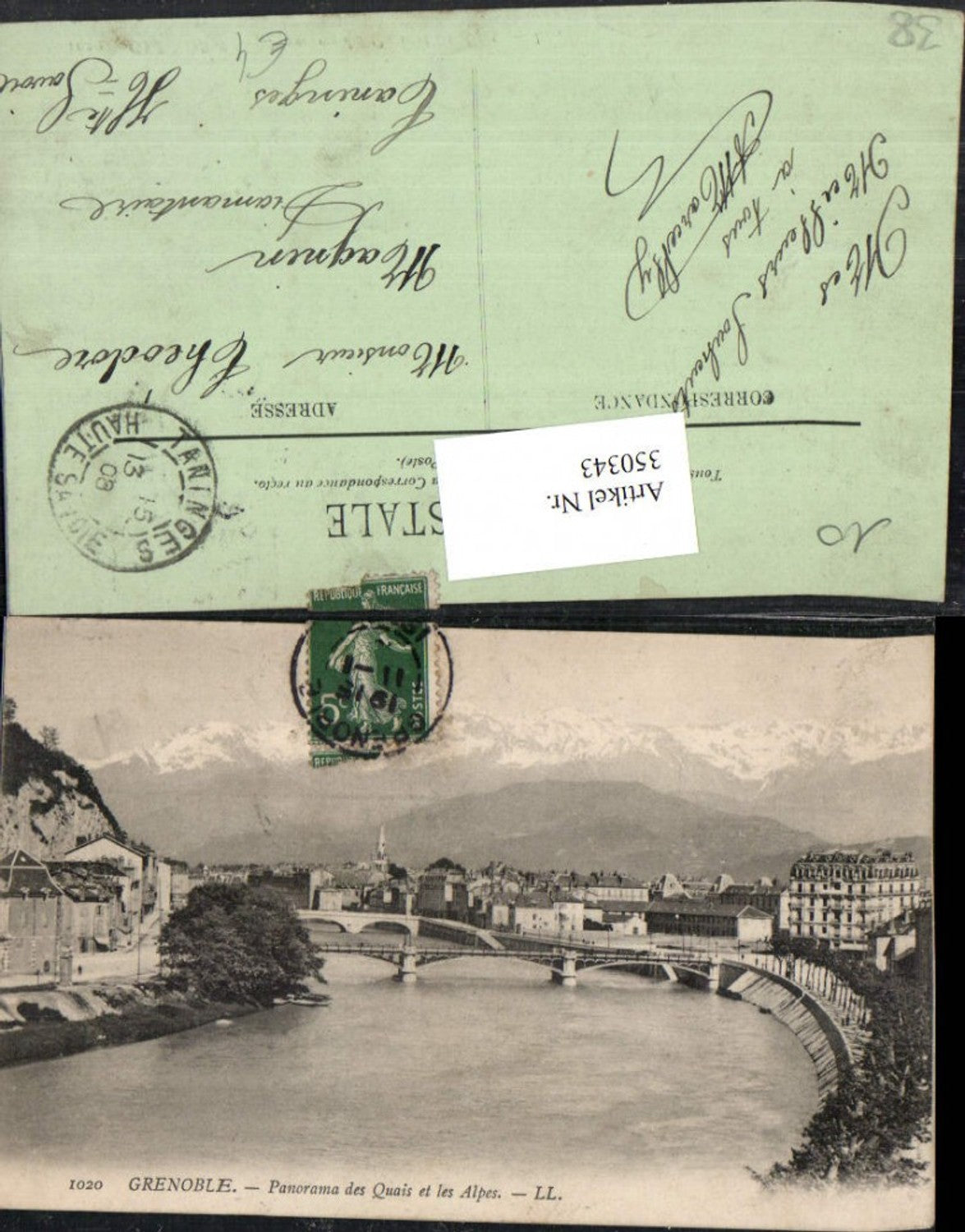 350343,Rhone-Alpes Isere Grenoble Panorama des Quais et les Alpes Teilansicht