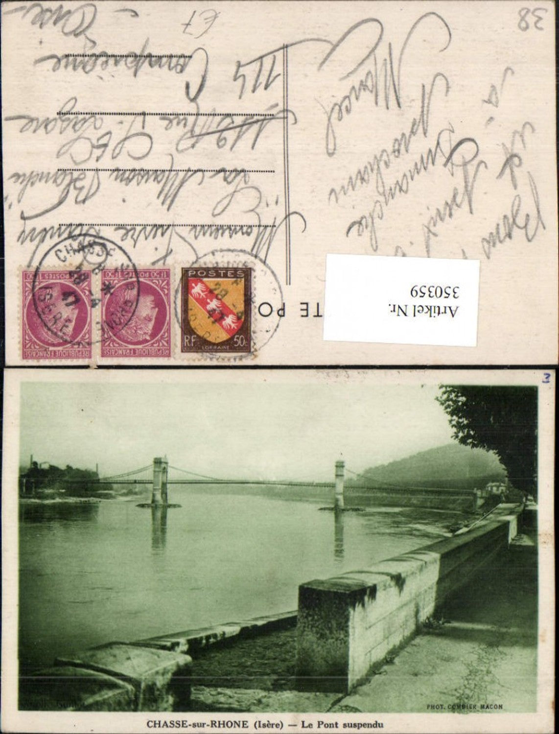 350359,Rhone-Alpes Isere Chasse-sur-Rhone Le Pont suspendu bridge