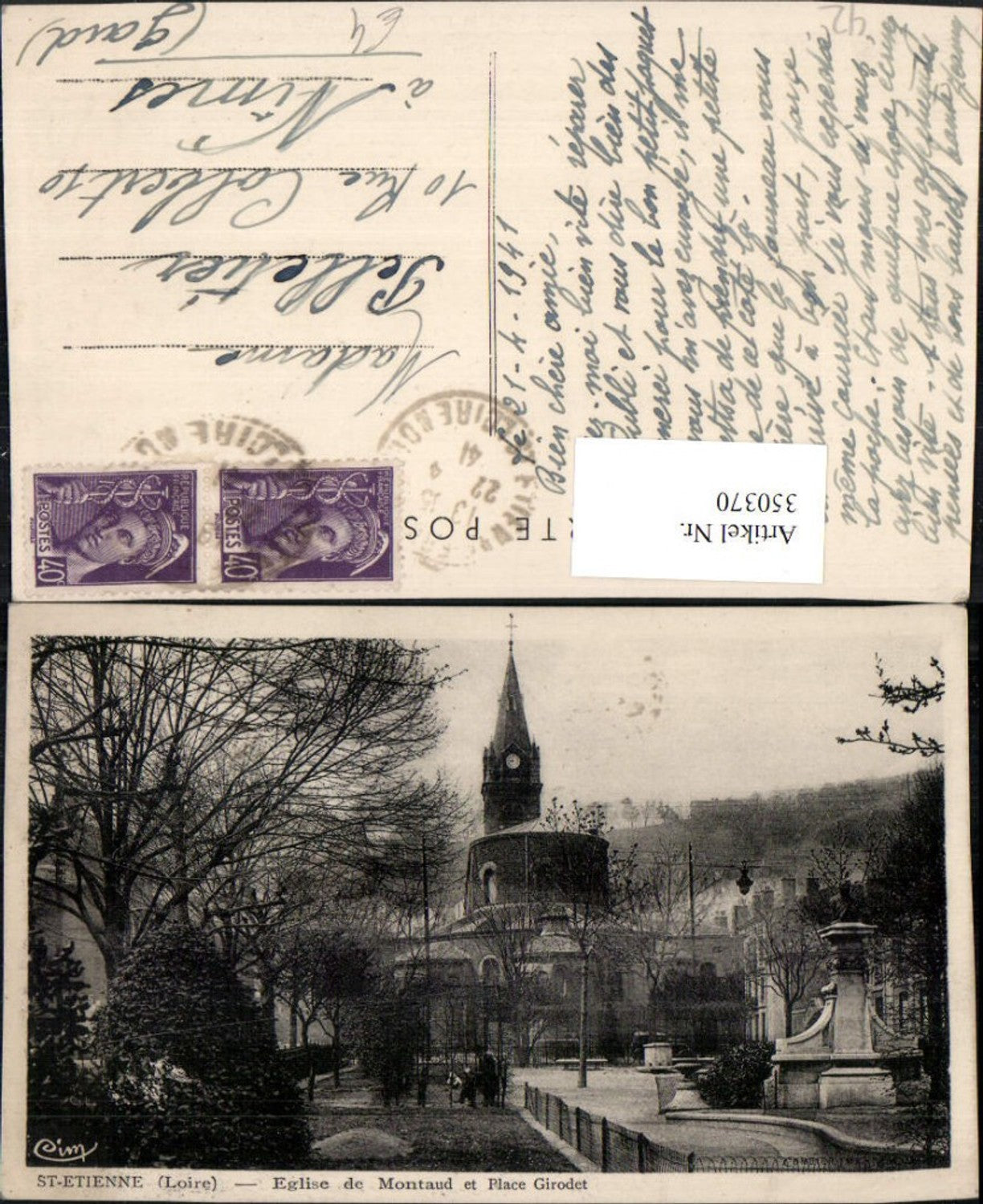 350370,Rhone-Alpes Isere Loire St-Etienne Eglise de Montaud et Place Girodet Kirche