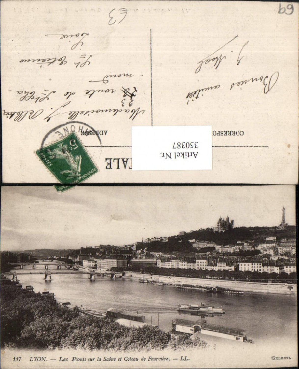 350387,Rhone-Alpes Isere Rhone Lyon Les Ponts sur la Saone et Coteau de Fourviere Totale