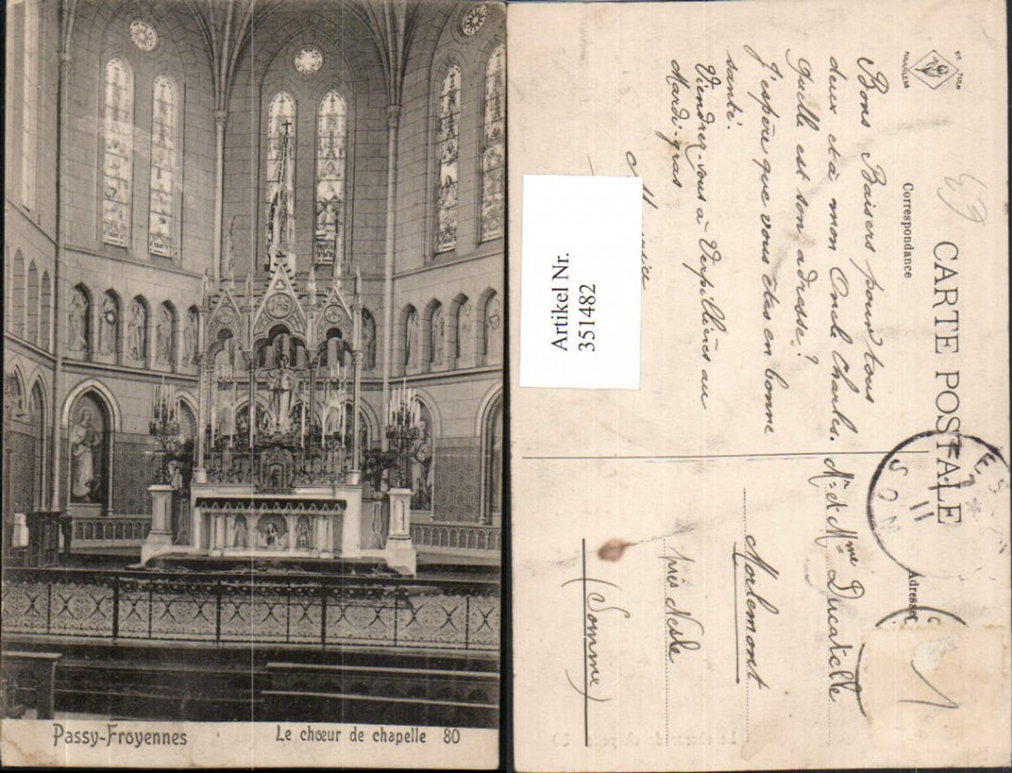 351482,Passy Froyennes Le choeur de chapelle Kirche Innenansicht Altar