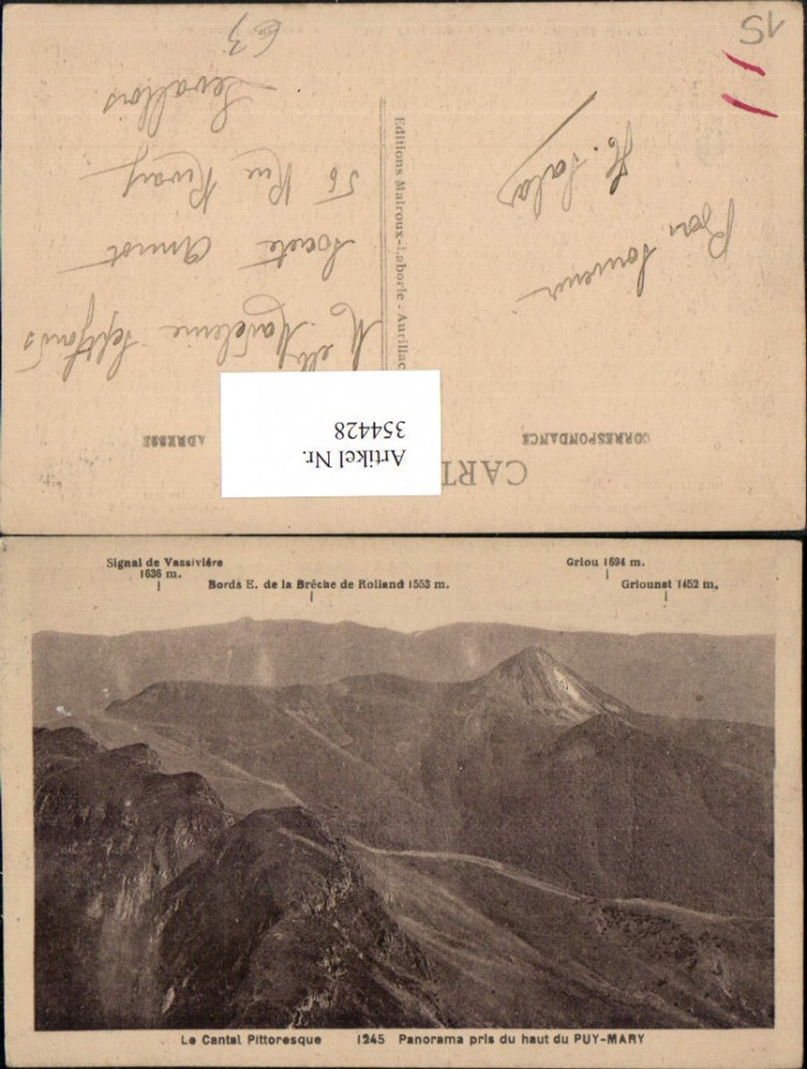 354428,Auvergne Cantal Panorama pris du haut du Puy-Mary Bergkulisse