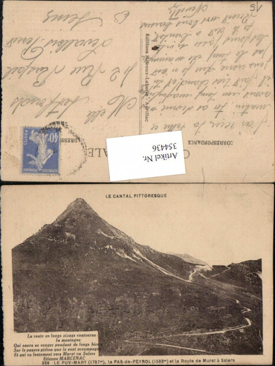354436,Auvergne Cantal Puy-Mary la Pas-de-Peyrol et la Route de Murat a Salers Bergkulisse