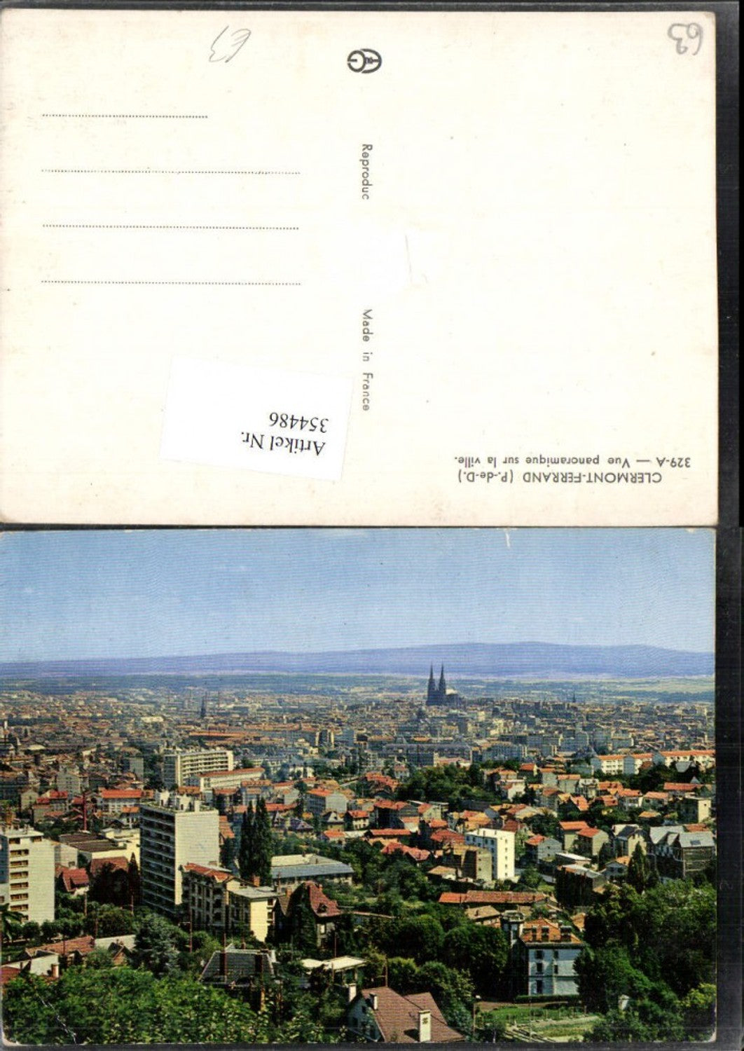 354486,Auvergne Puy-de-Dome Clermont-Ferrand Vue panoramique sur la ville Totale