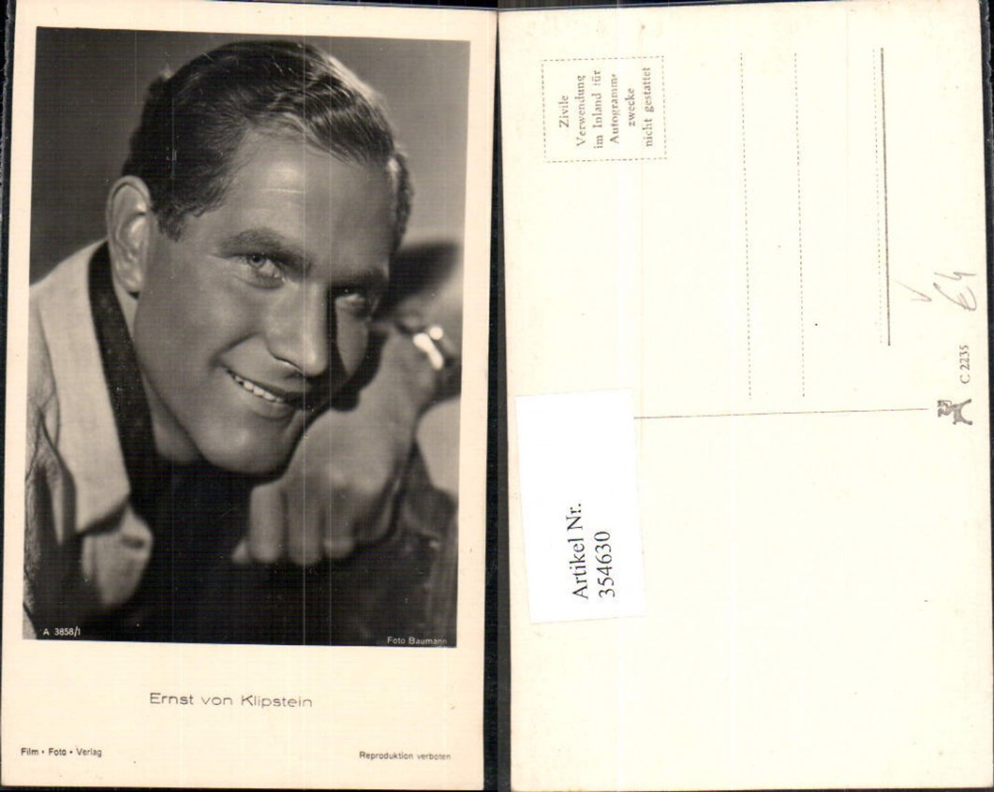 354630,Schauspieler Ernst von Klipstein pub Film Foto Verlag A 3858/1